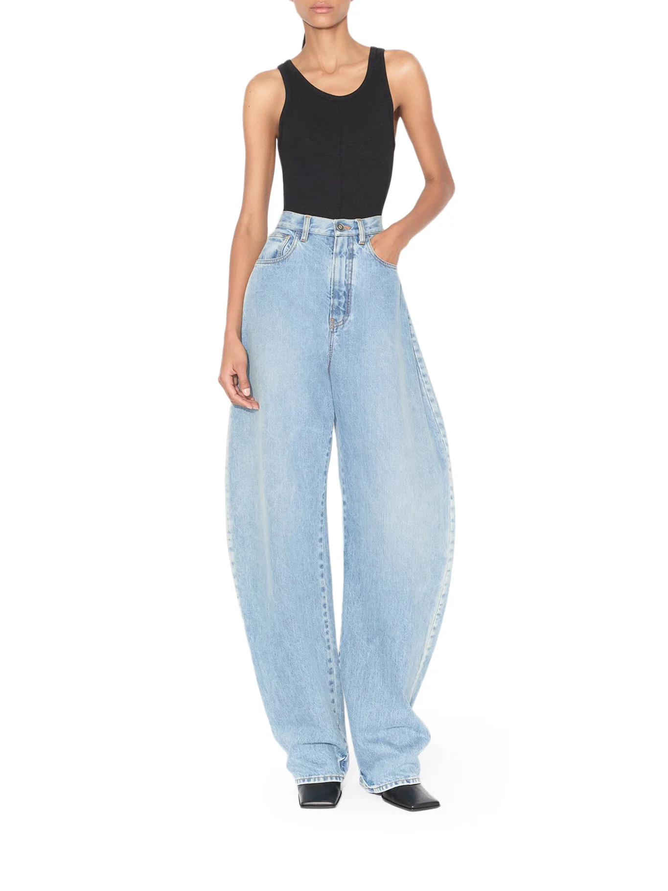 ROUNDED JEANS IN DÉLAVÉ BLUE DENIM - Image 2