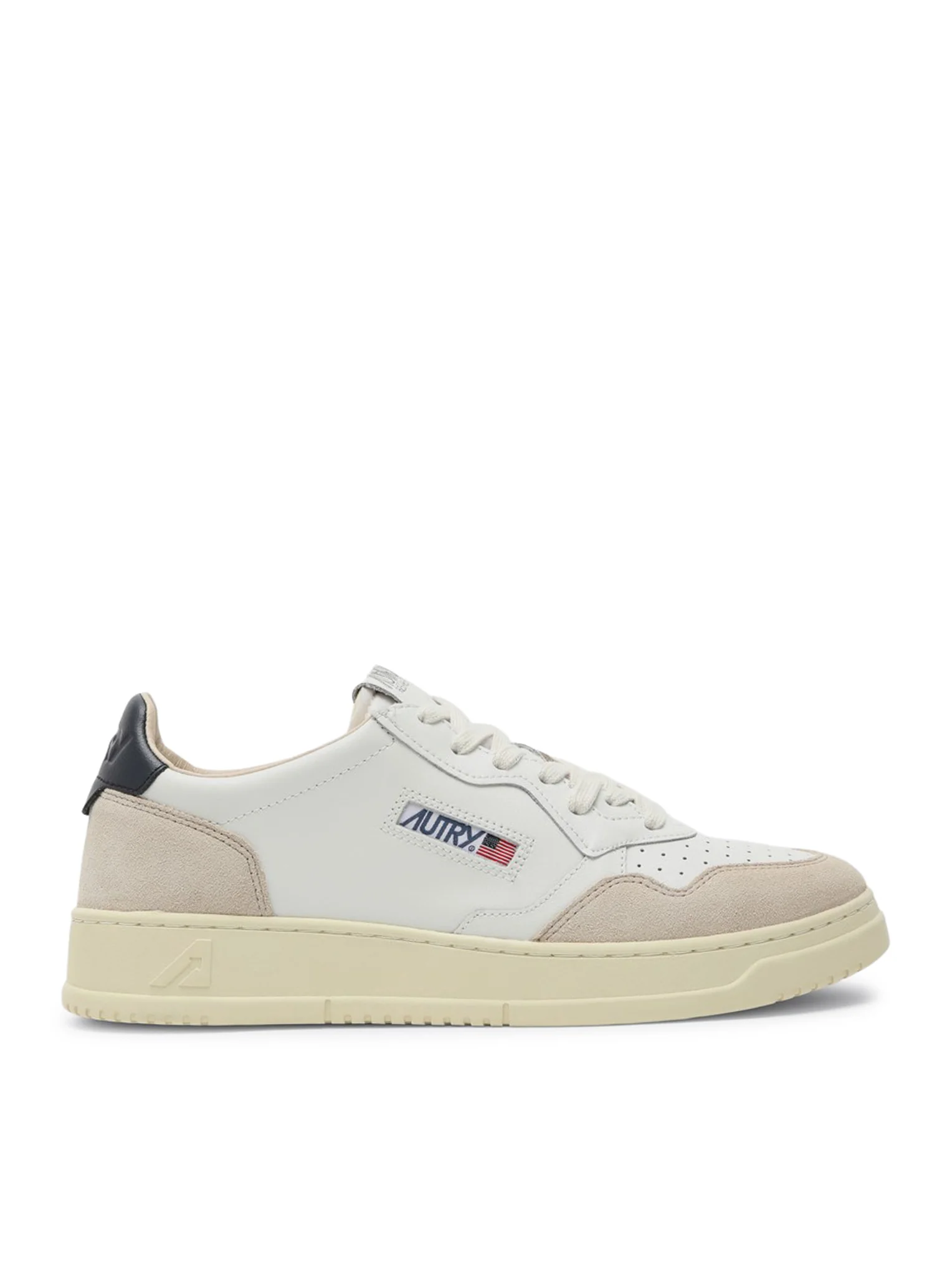 MEDALIST LOW SNEAKERS IN WHITE AND BLUE LEATHER AND BEIGE SUEDE