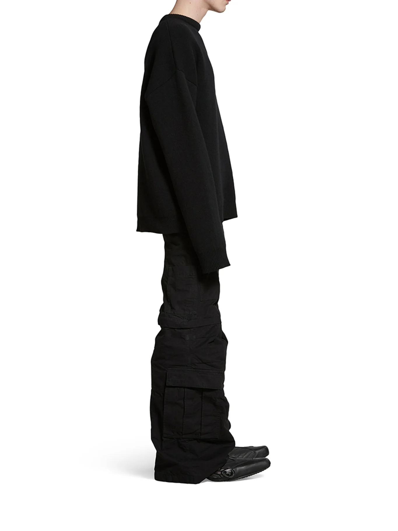 BLACK DOUBLE-FACE WOOL KNIT SWEATER - Image 4