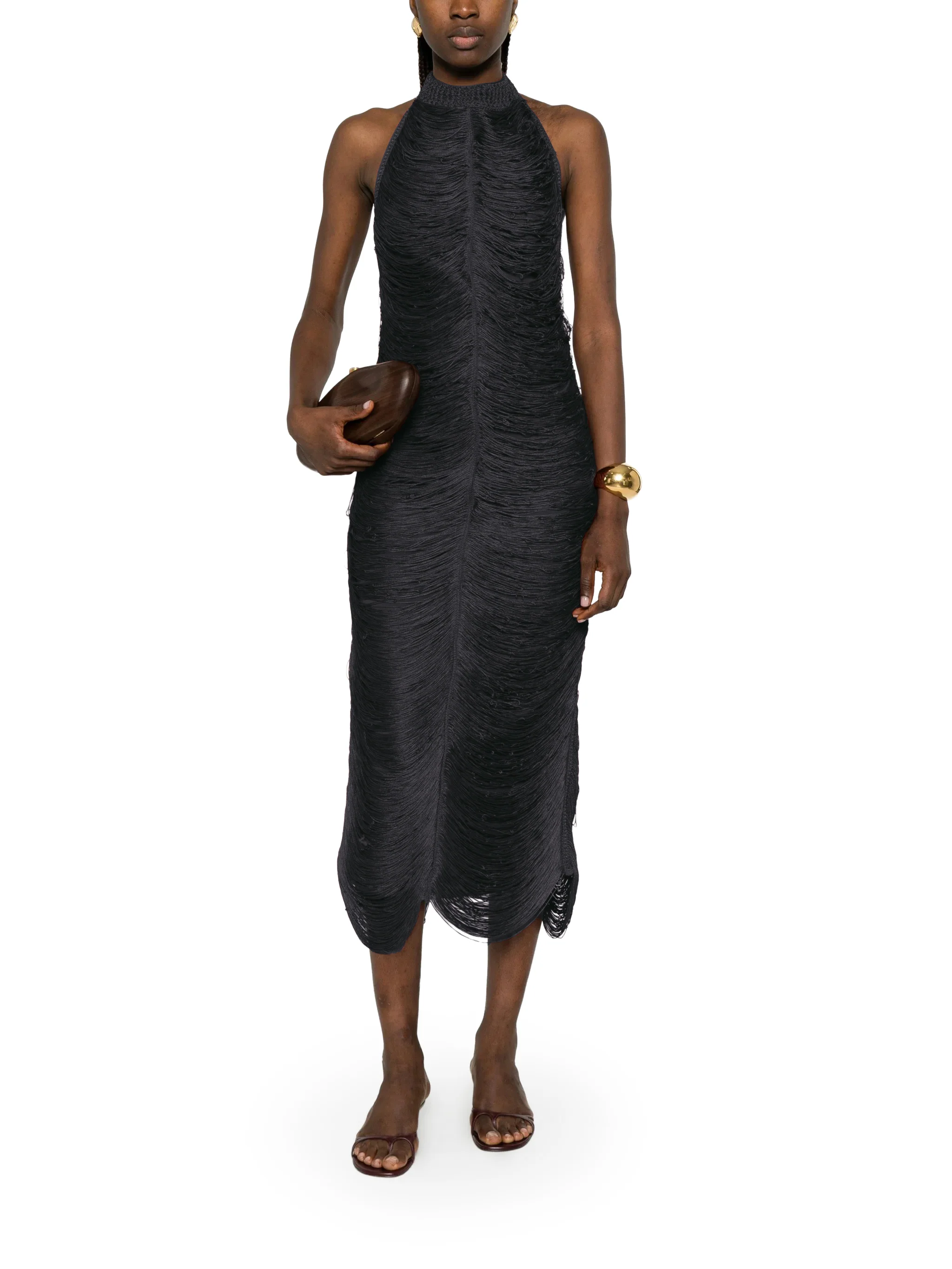 BERYL LONG DRESS WITH FRINGES AND HALTER NECKLINE - Image 2