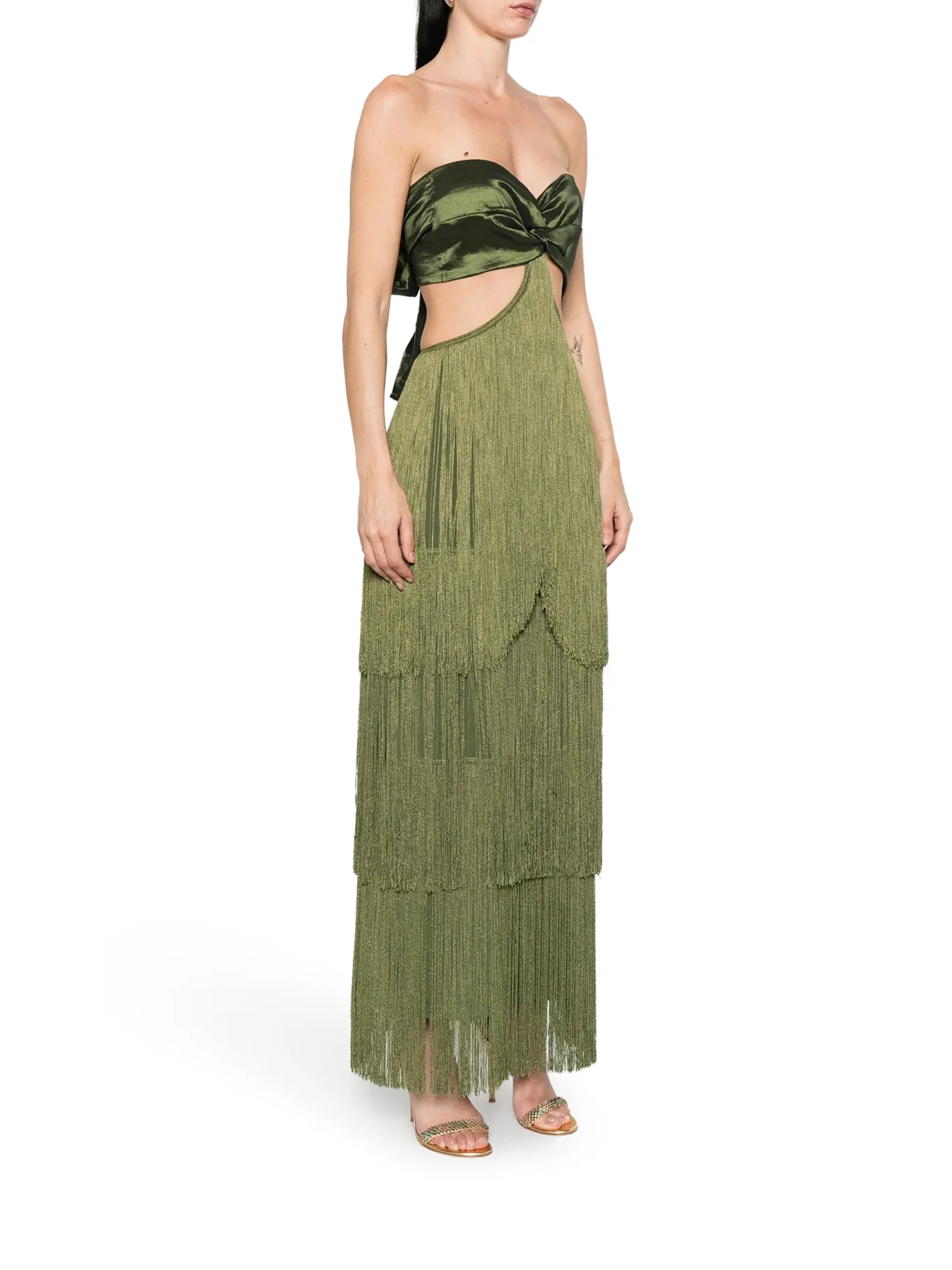 LONG DRESS WITH FRINGES AND SATIN BOW - Image 4