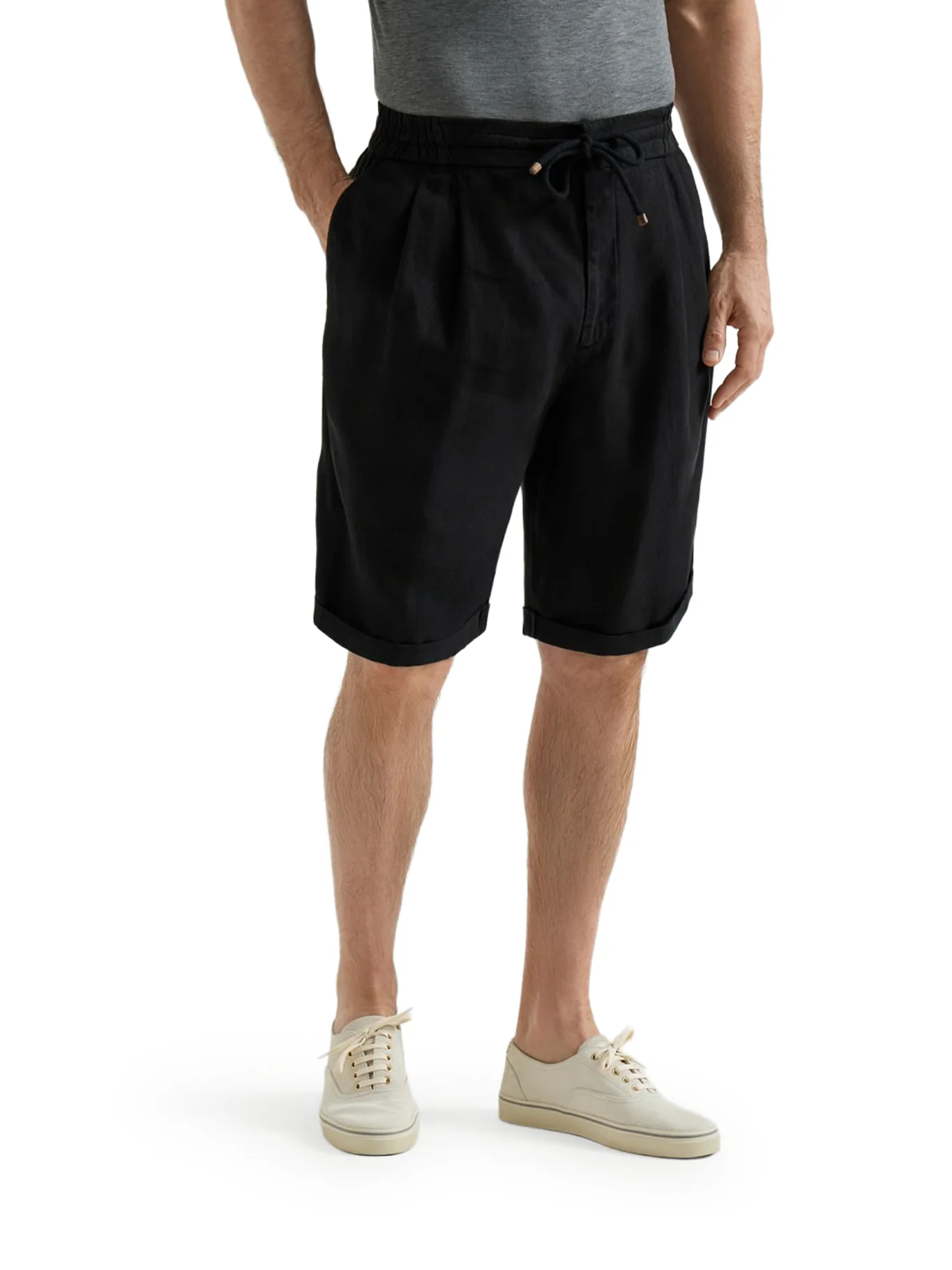 GARMENT DYED LINEN GABARDINE BERMUDA SHORTS WITH DRAWSTRING AND DARTS - Image 3