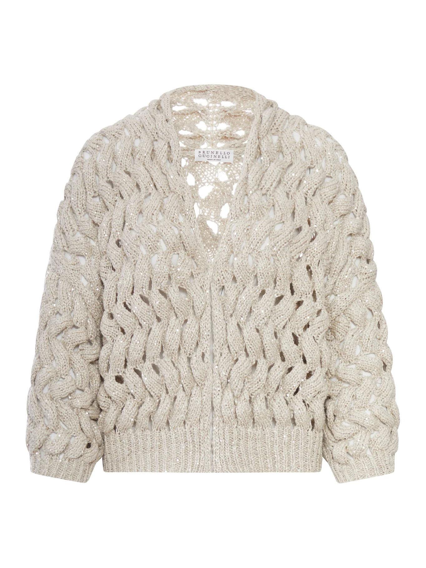LINEN AND SILK BLEND KNITTED CARDIGAN WITH SEQUINS