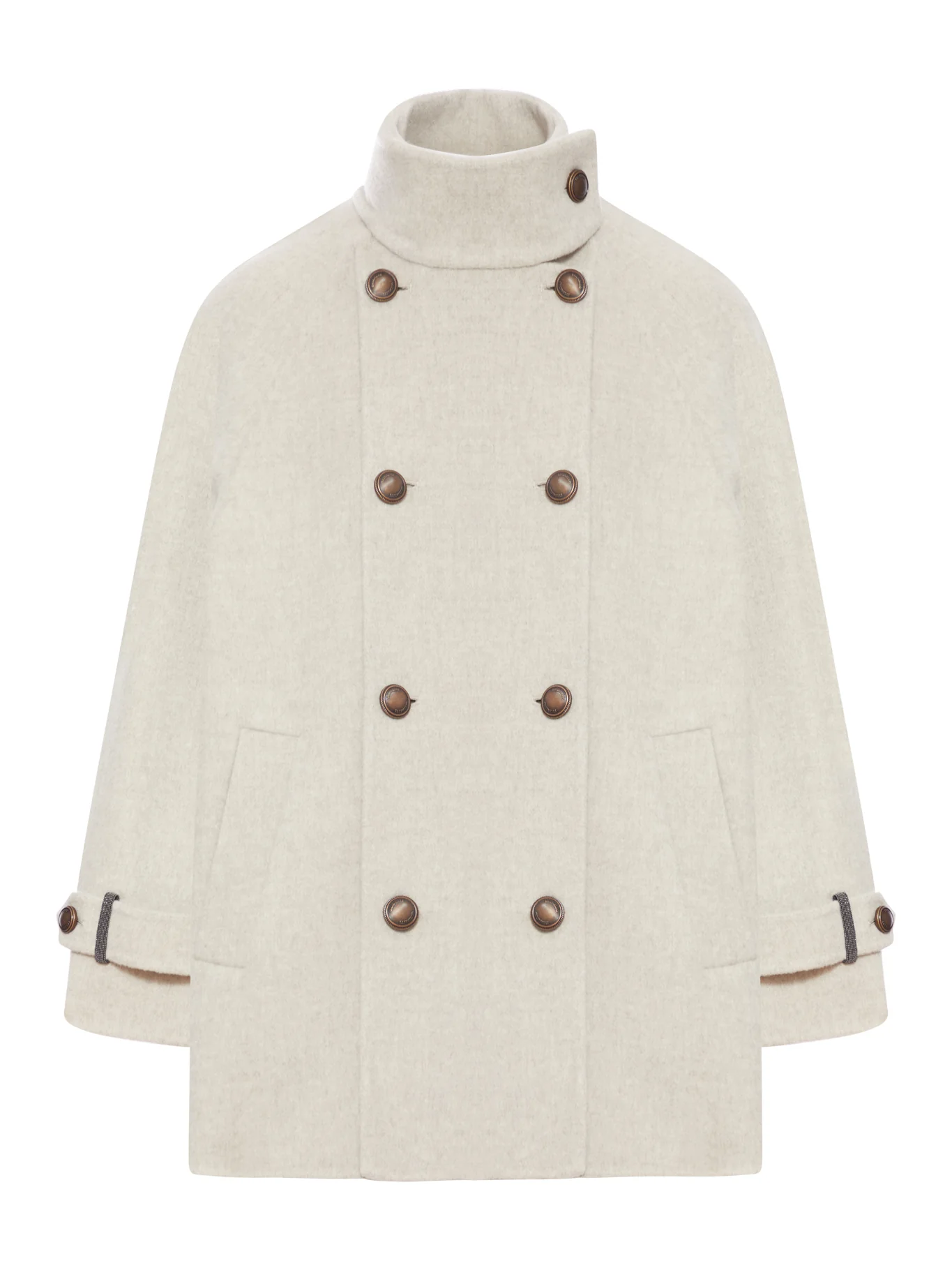 WOOL AND CASHMERE CABAN WITH SHINY CUFF DETAILS