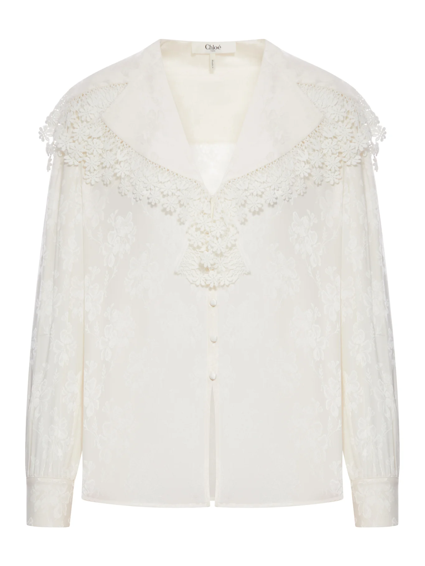 BLOUSE WITH MAXI COLLAR IN SILK JACQUARD AND LACE