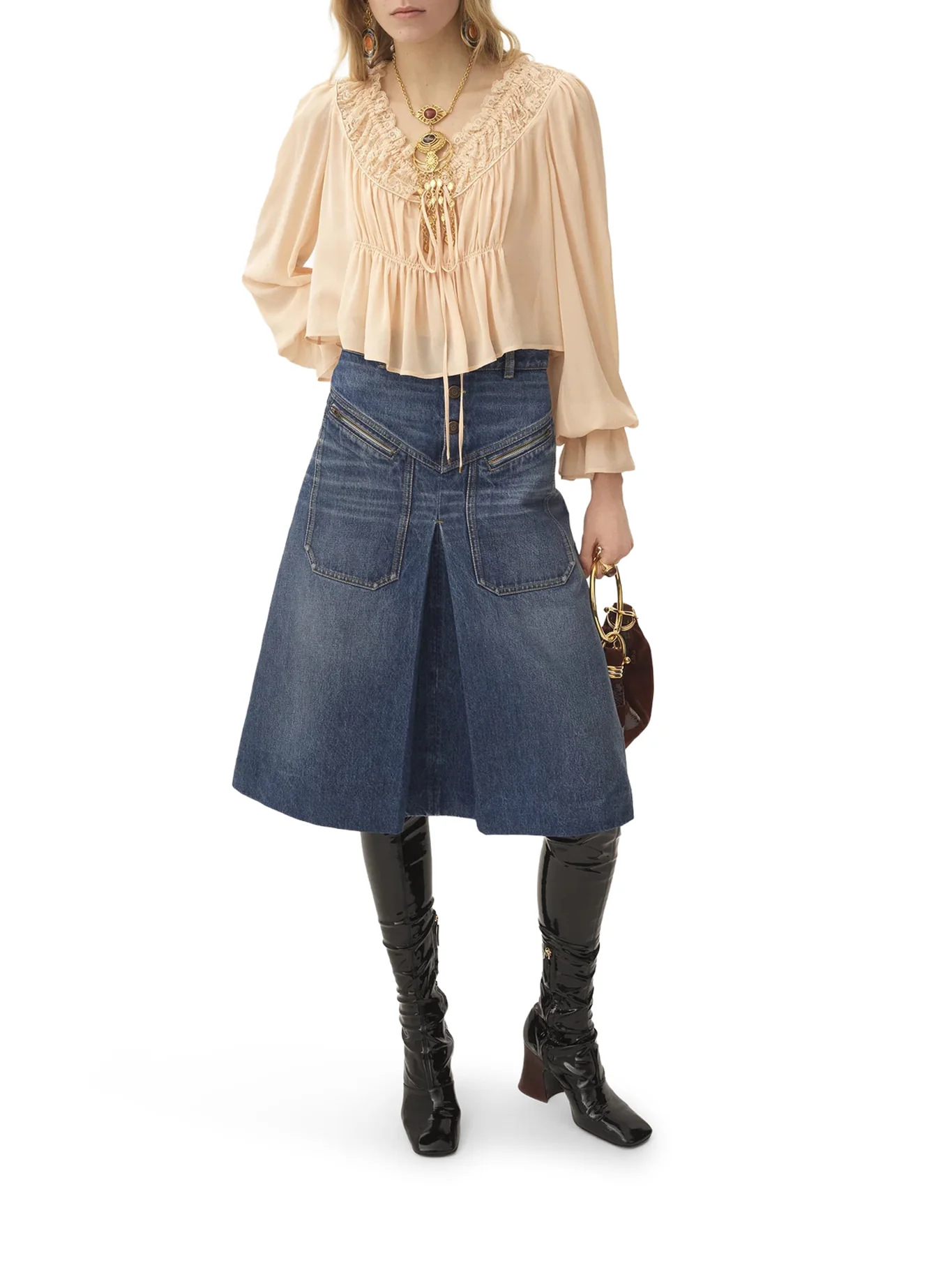 FADED DENIM MIDI SKIRT - Image 2