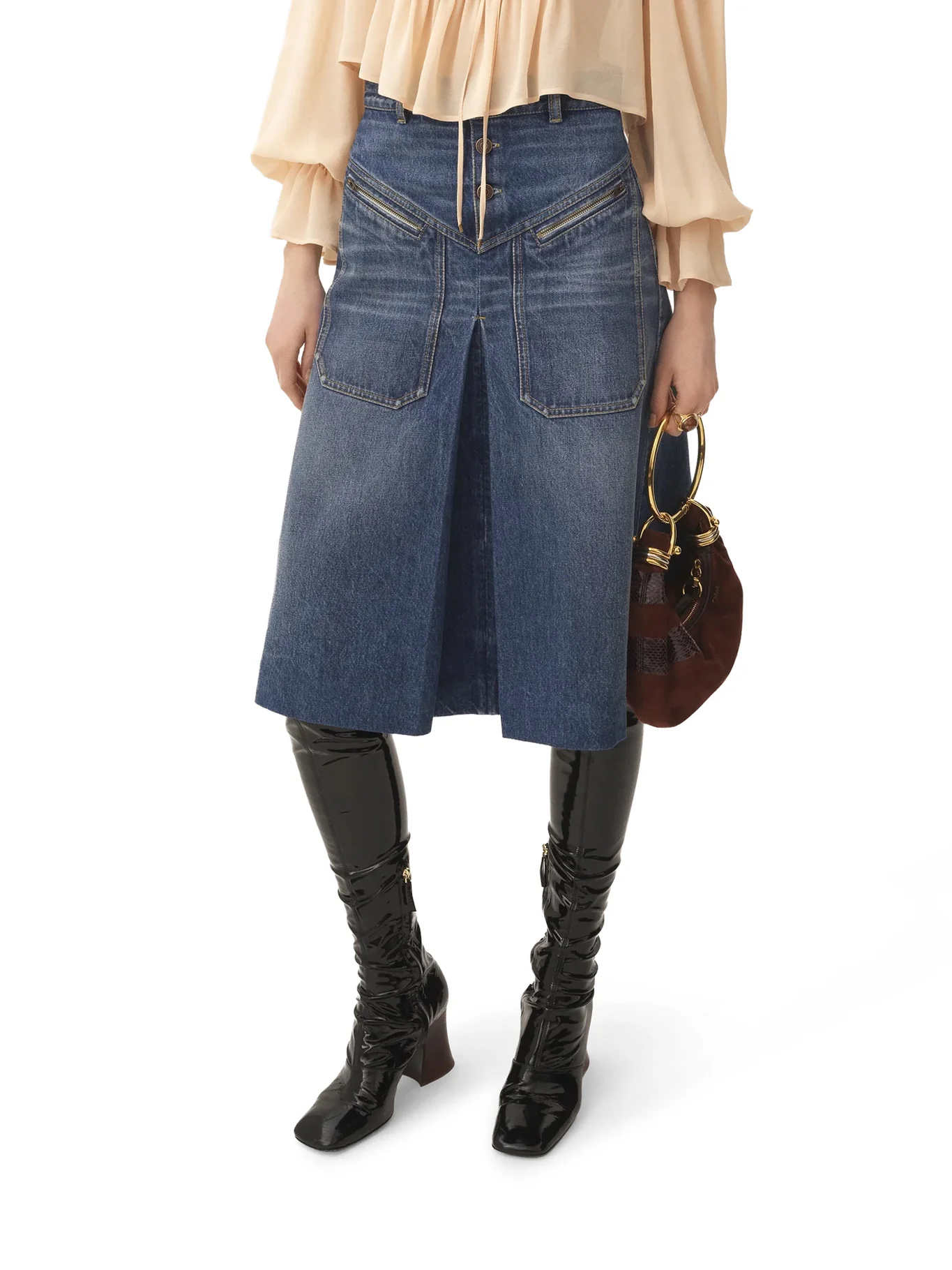 FADED DENIM MIDI SKIRT - Image 3