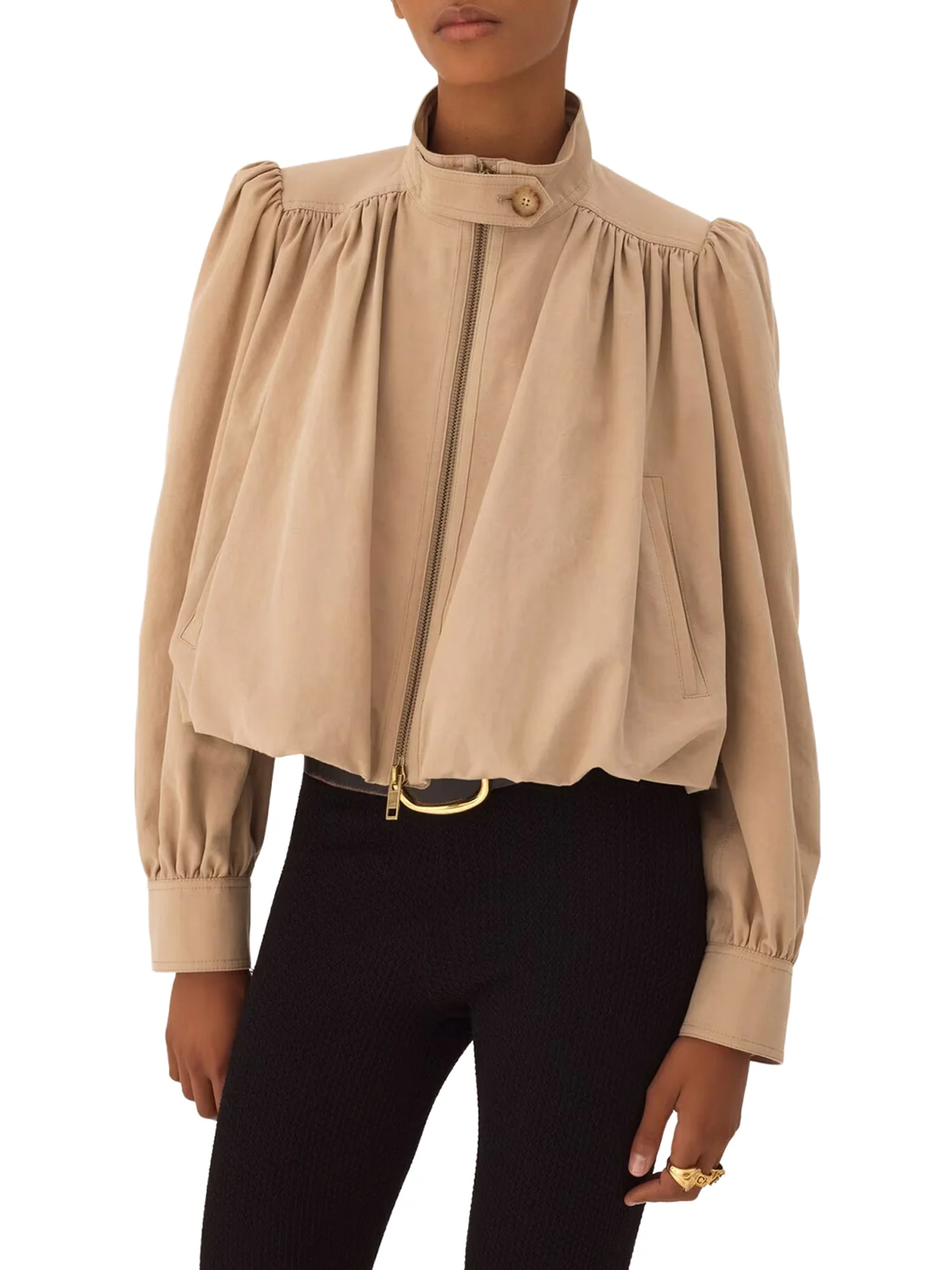 SHORT COTTON JACKET WITH GRIPPED SLEEVES - Image 3