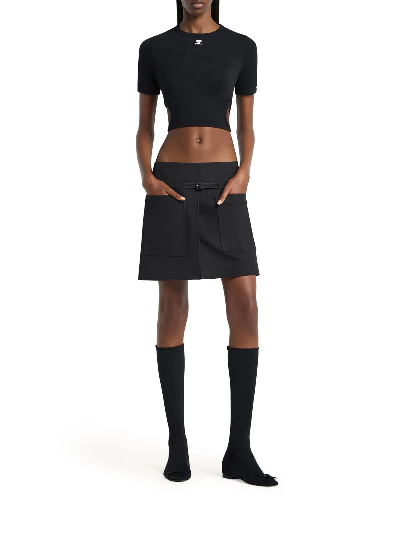 CROPPED T-SHIRT WITH EMBROIDERED LOGO AND CUT-OUT DETAIL - Image 2