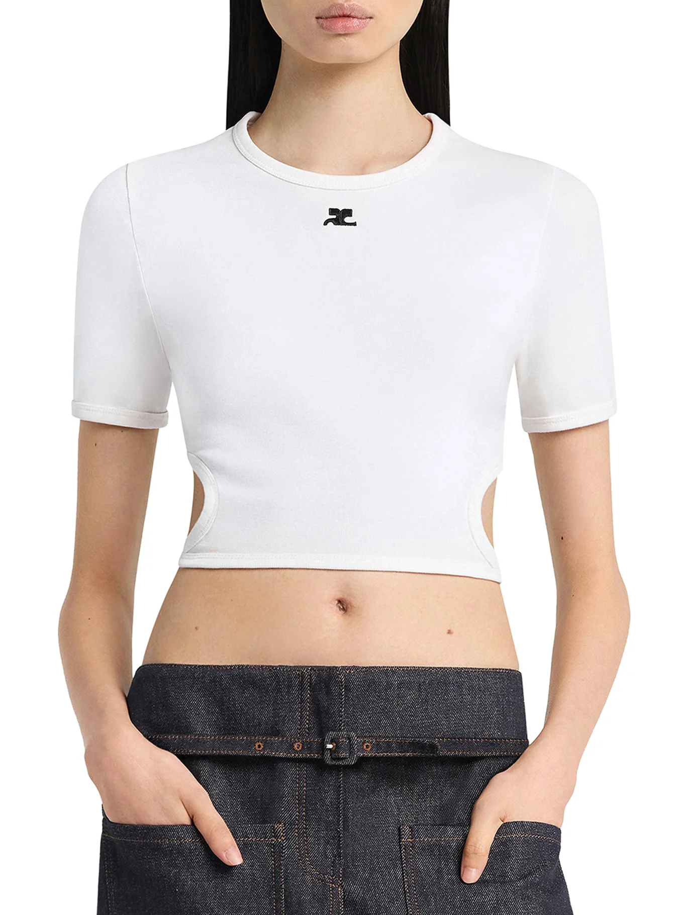 CROPPED T-SHIRT WITH EMBROIDERED LOGO AND CUT-OUT DETAIL - Image 3