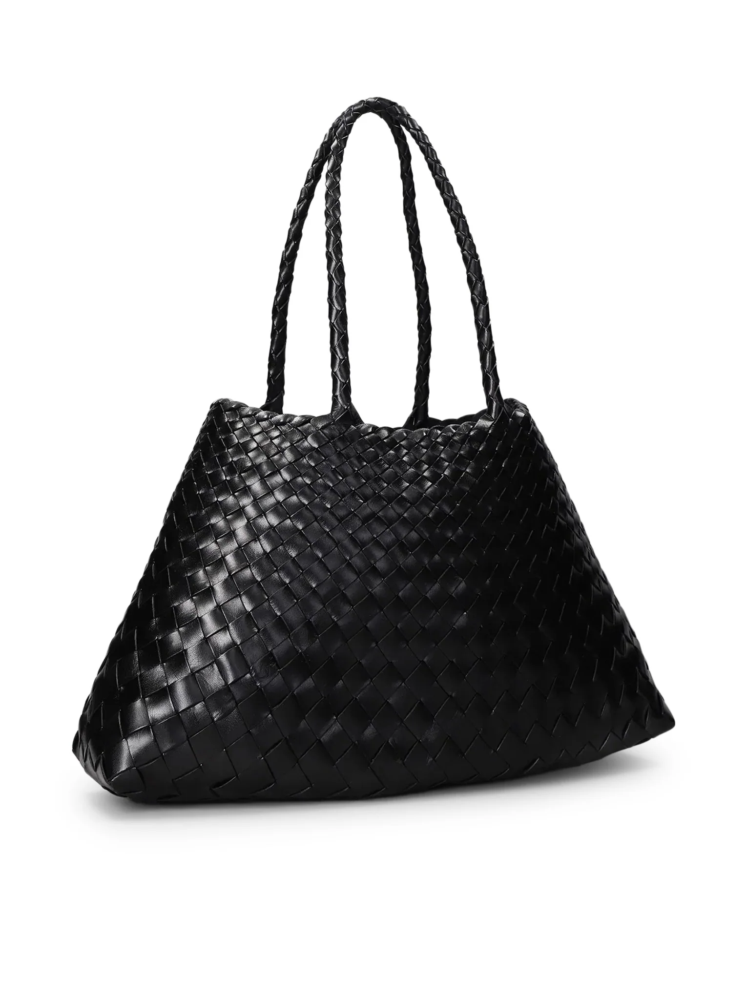 SANTA CROCE BIG BAG IN BLACK WOVEN LEATHER - Image 3