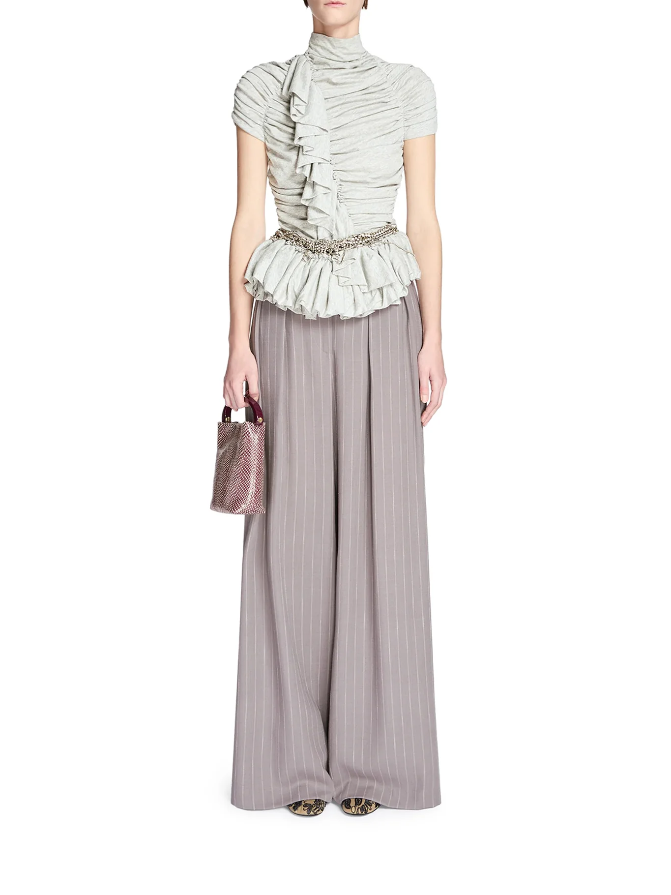 WIDE-LEG PINSTRIPED FABRIC TROUSERS WITH PLEATS - Image 2