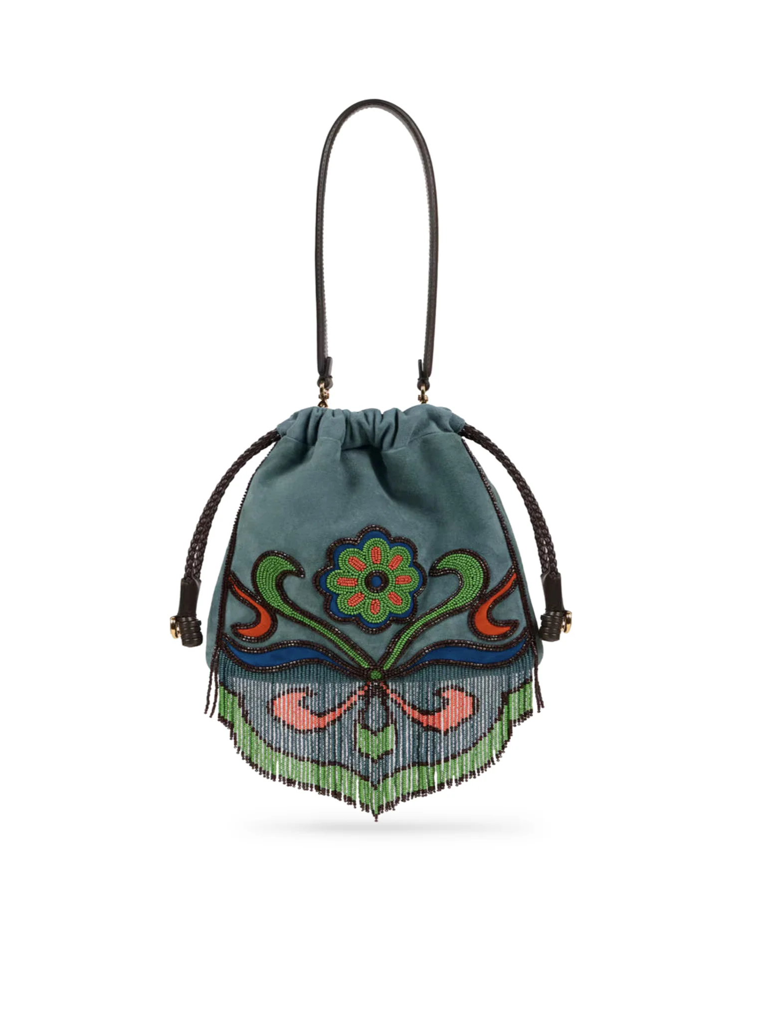 KALISPERA SMALL SUEDE BAG WITH BEADS AND FRINGES