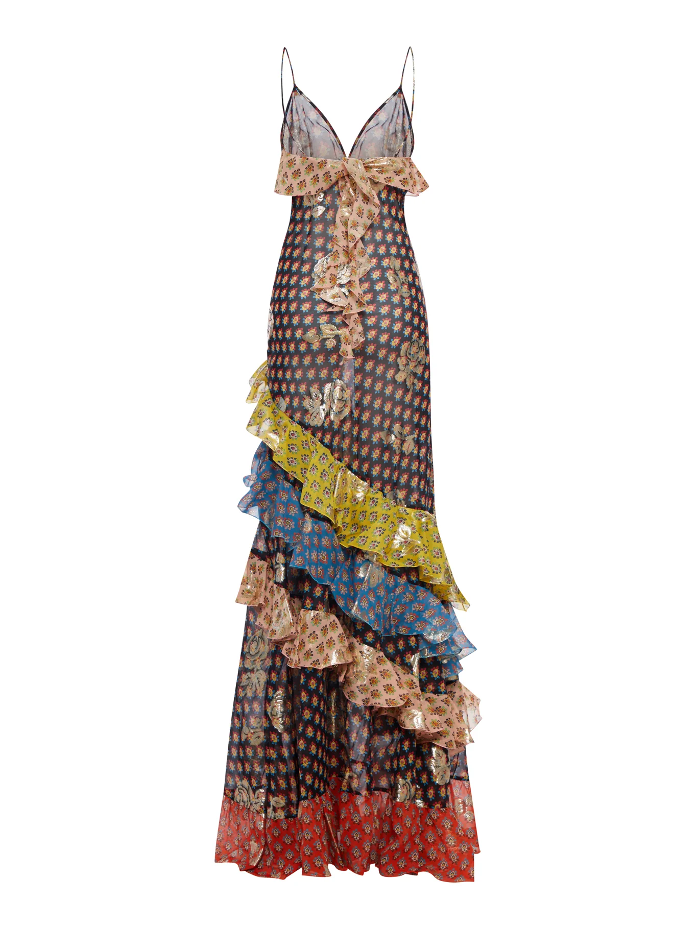 LONG PATCHWORK DRESS WITH RUFFLES AND THIN STRAPS - Image 2