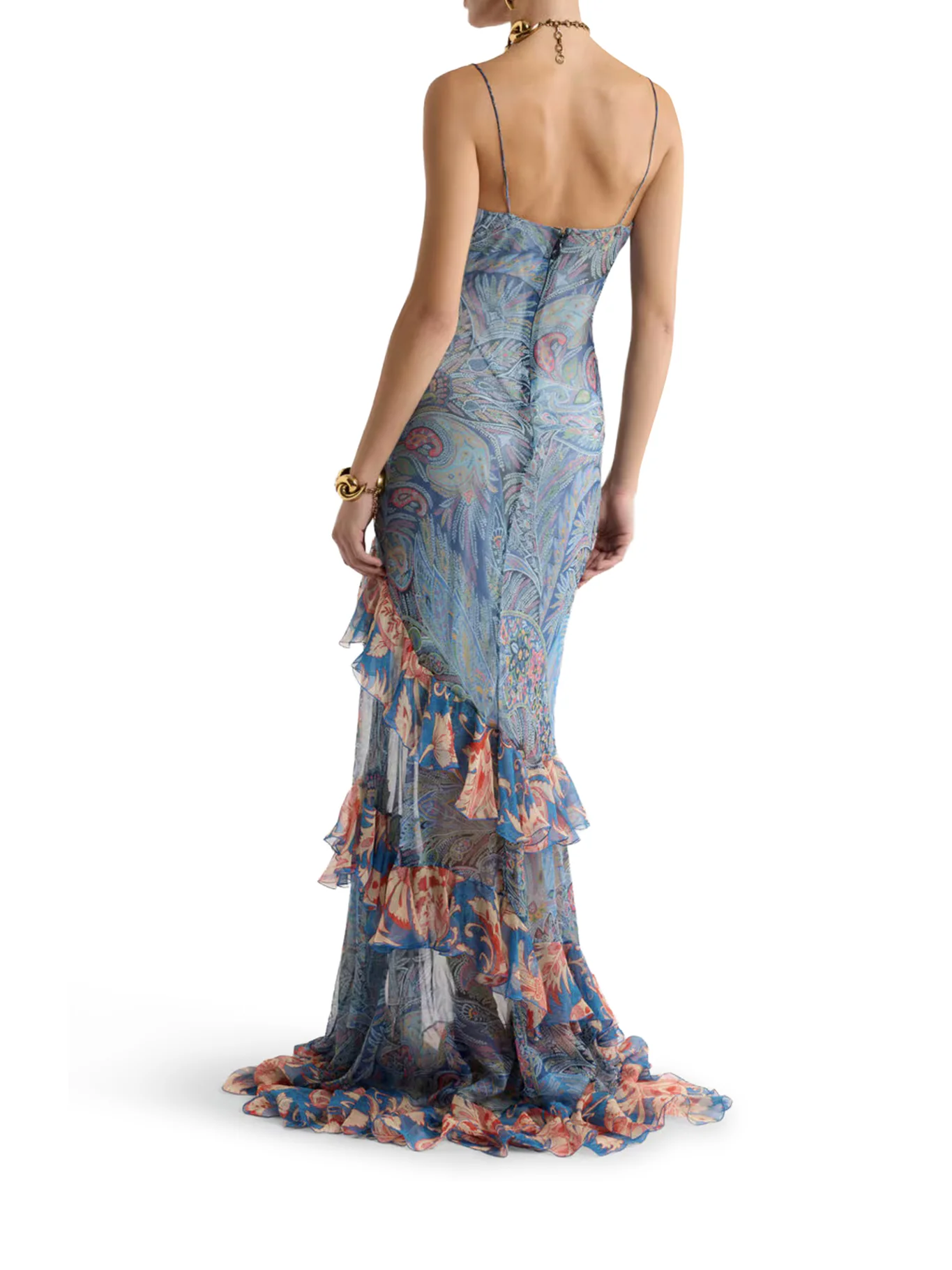 LONG SILK DRESS WITH RUFFLES AND FLORAL PATTERN - Image 3