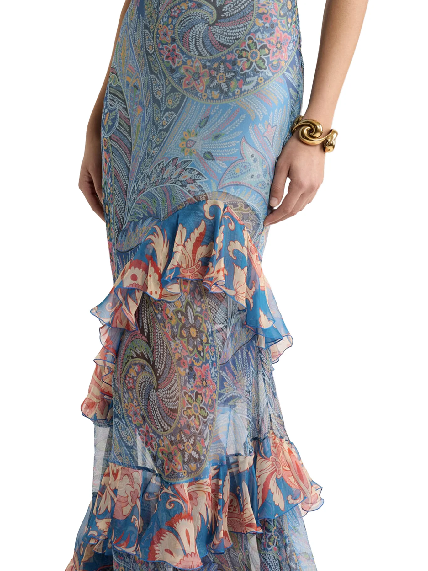 LONG SILK DRESS WITH RUFFLES AND FLORAL PATTERN - Image 4