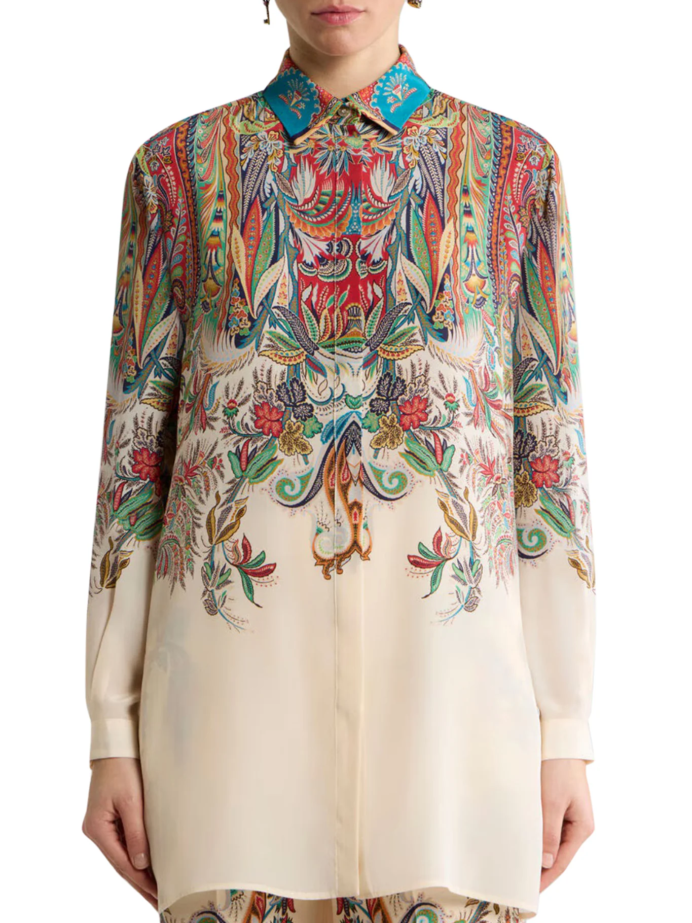 LONG SILK SHIRT WITH PLACED PAISLEY FOLIAGE PRINT - Image 3