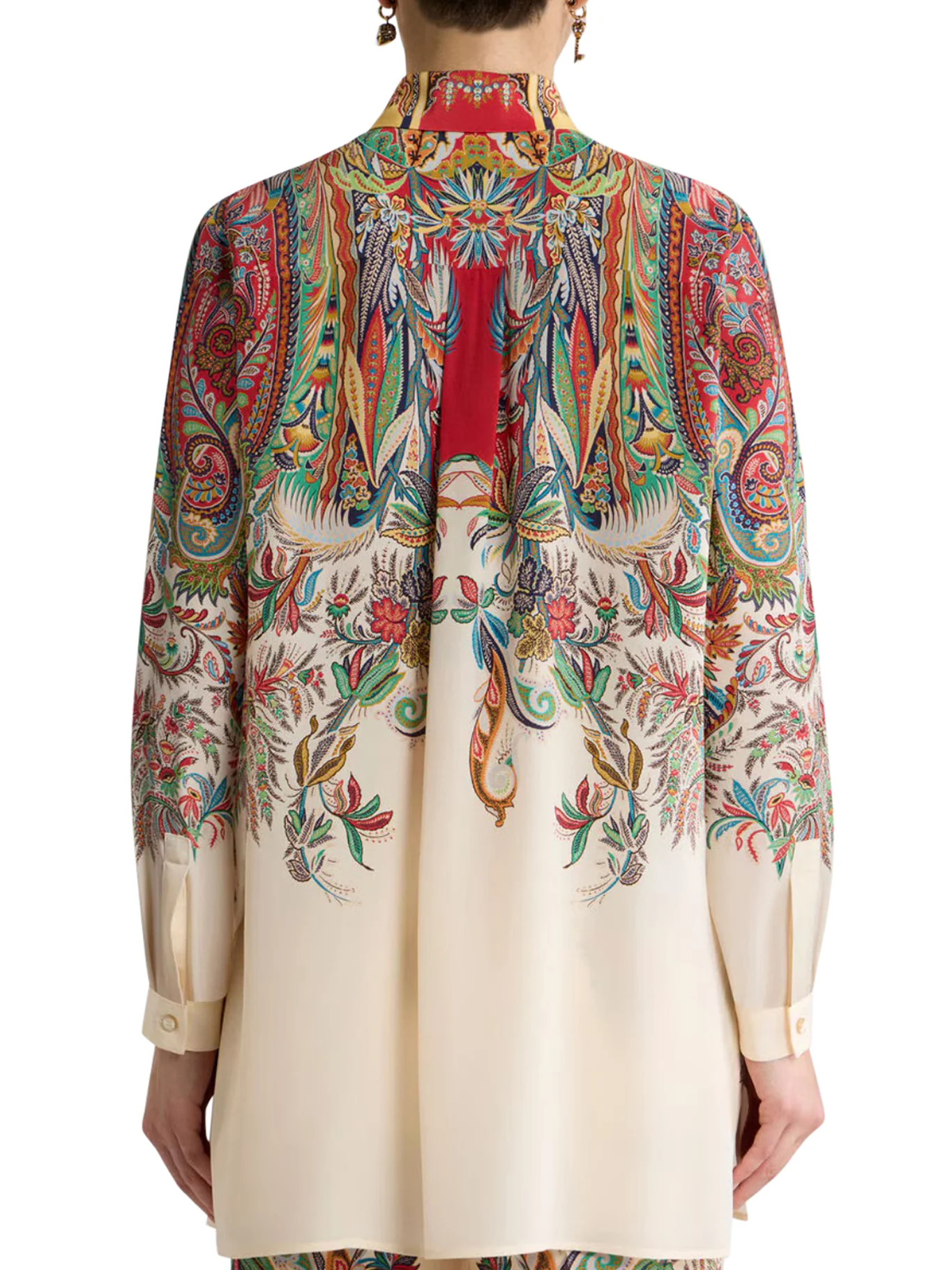 LONG SILK SHIRT WITH PLACED PAISLEY FOLIAGE PRINT - Image 4