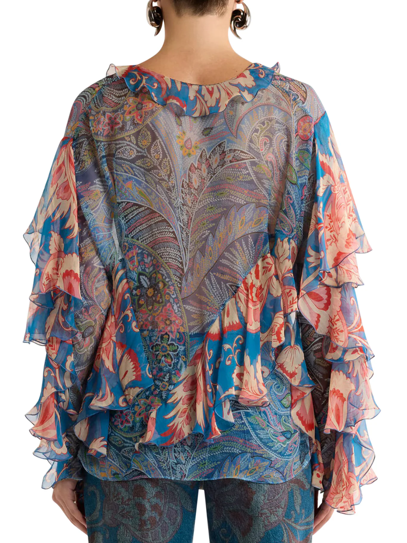 LONG-SLEEVED SILK BLOUSE WITH RUFFLES - Image 4