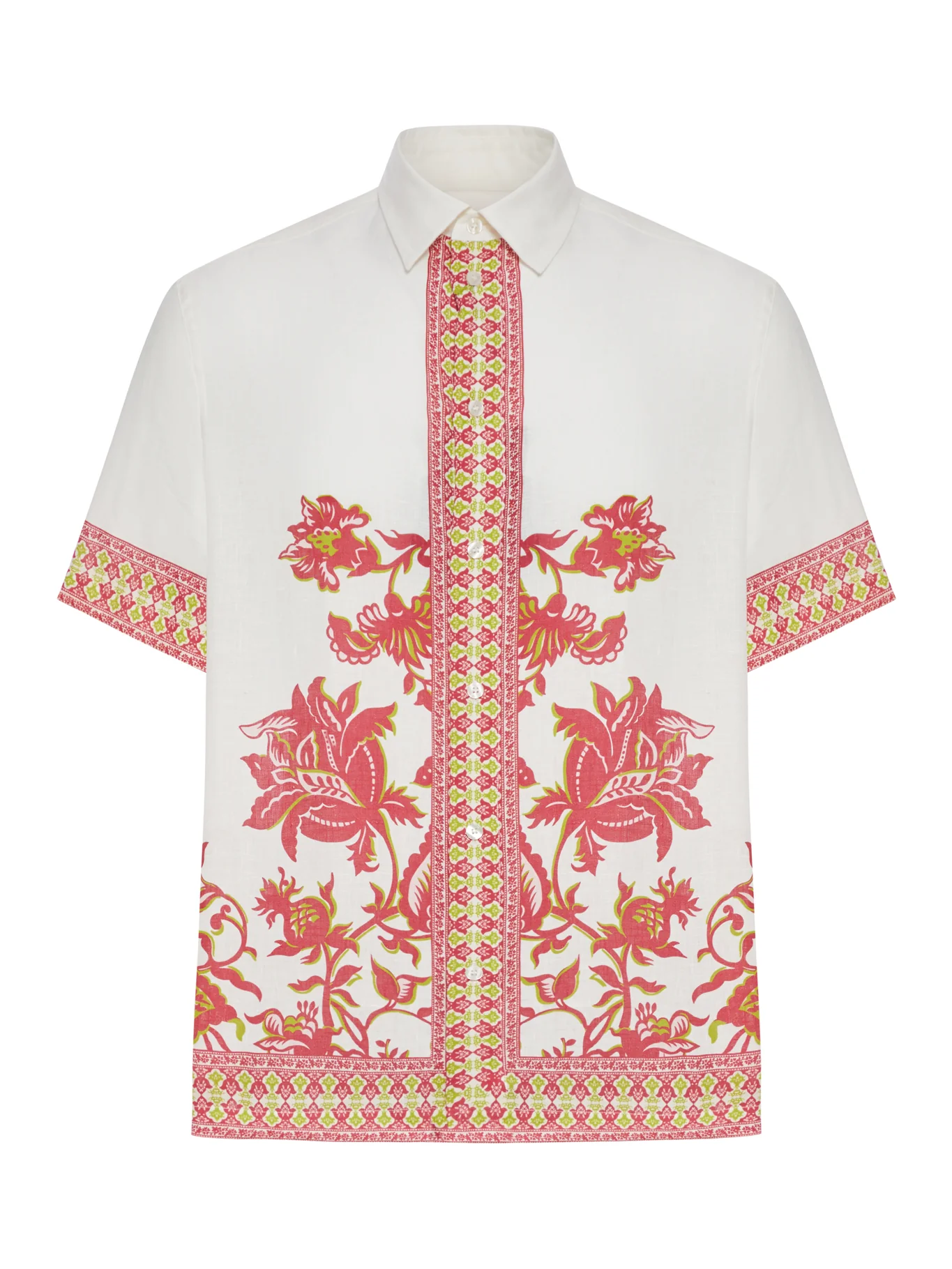 OVERSIZED LINEN SHIRT WITH PLACED FLORAL PRINT