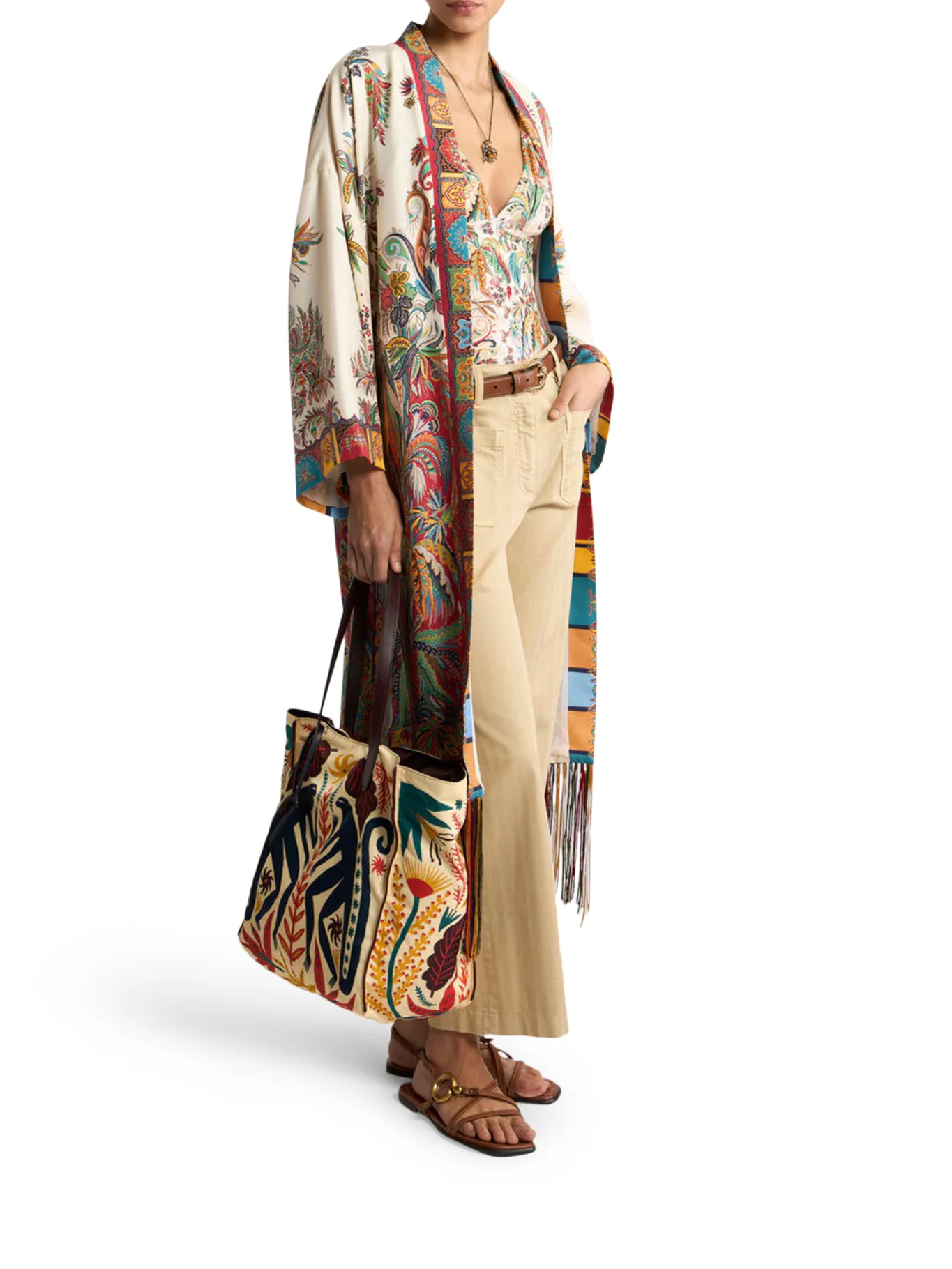 SILK DUSTER COAT WITH FRINGES AND PAISLEY FOLIAGE PRINT - Image 4