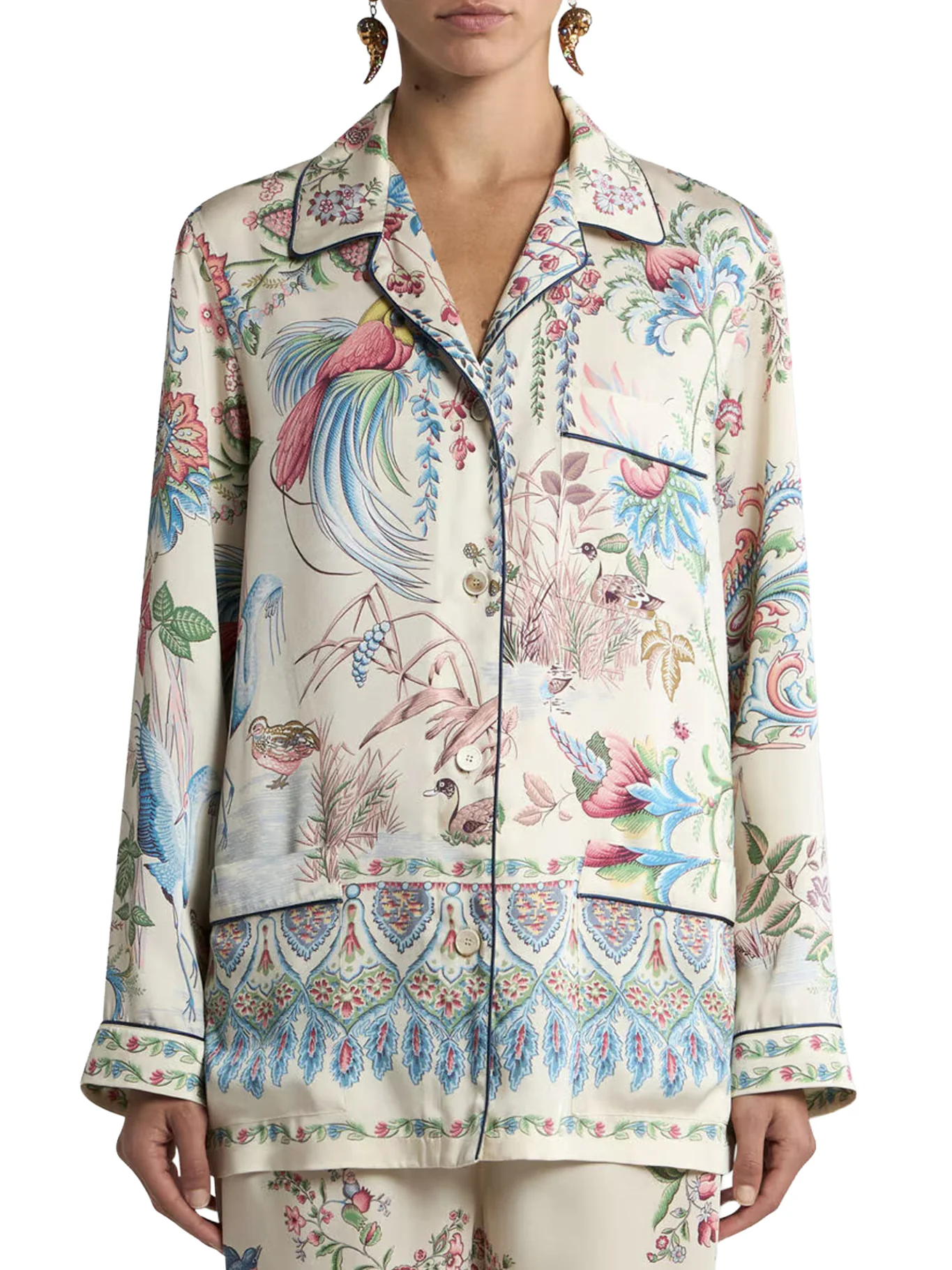 TWILL SHIRT WITH PLACED FLORA AND FAUNA PRINT - Image 3