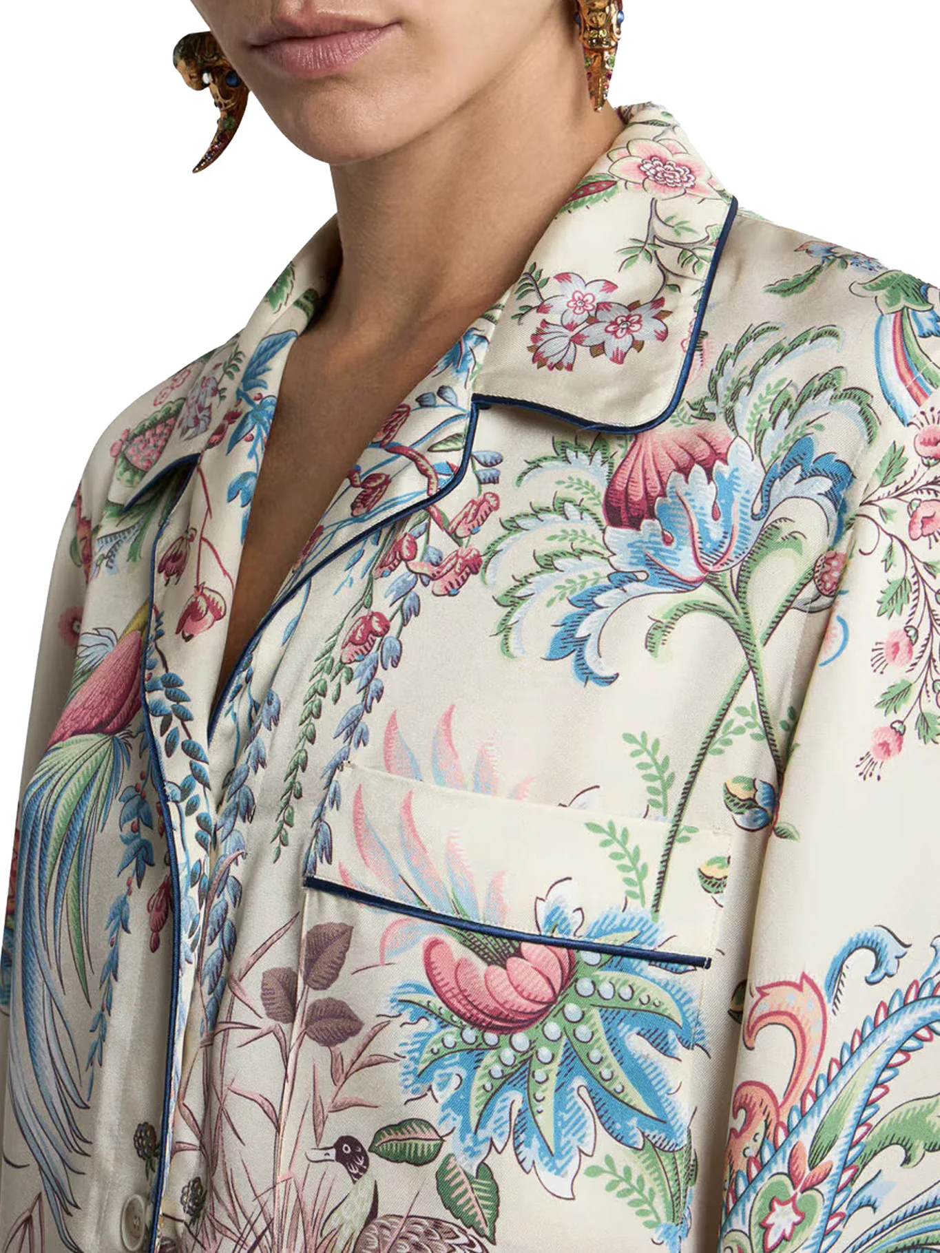 TWILL SHIRT WITH PLACED FLORA AND FAUNA PRINT - Image 5