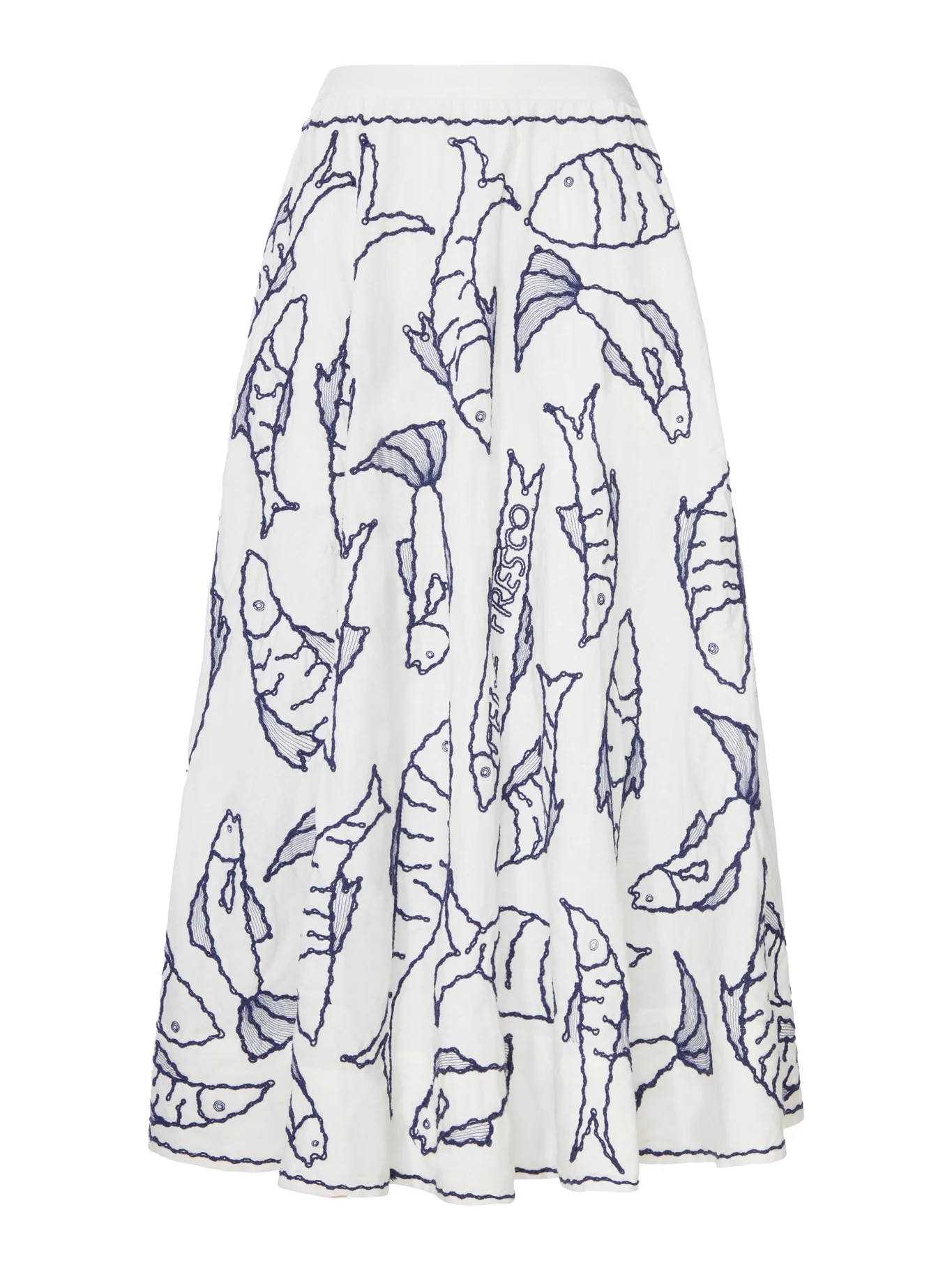 COTTON MIDI SKIRT WITH MARINE EMBROIDERY