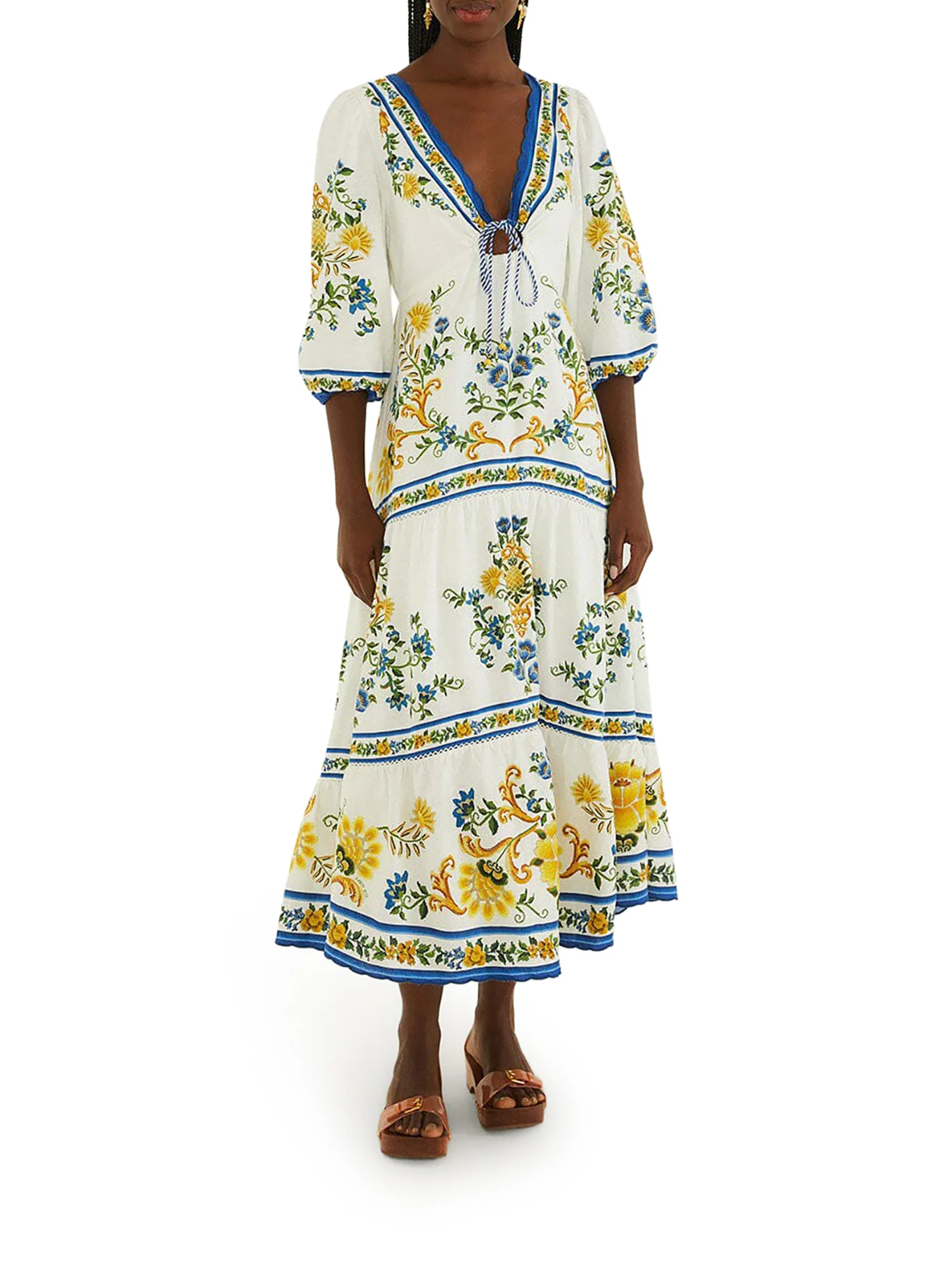 LONG DRESS WITH FLORAL PRINT AND THREE-QUARTER SLEEVES - Image 2