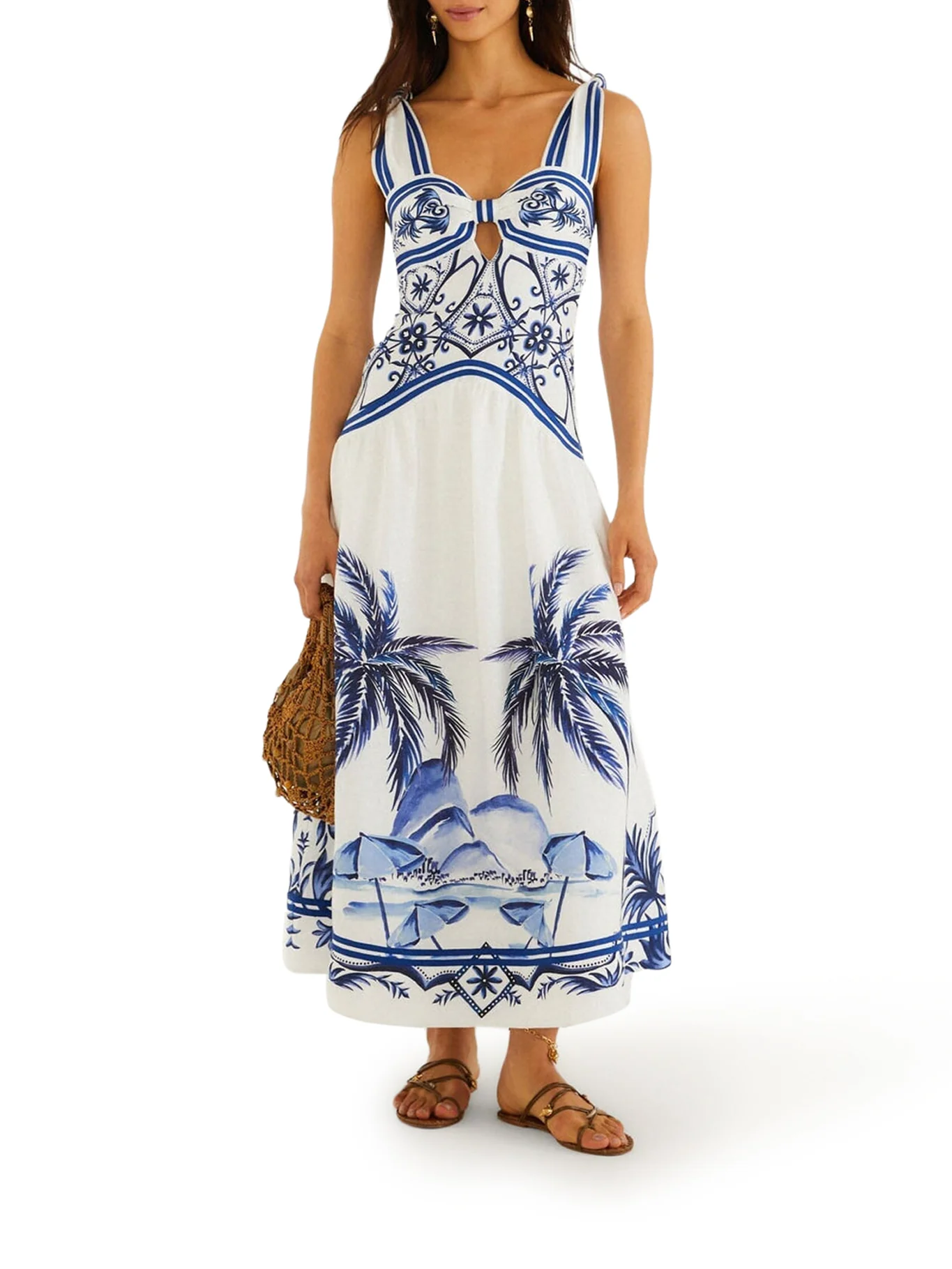 LONG LINEN DRESS WITH TROPICAL PRINT - Image 2