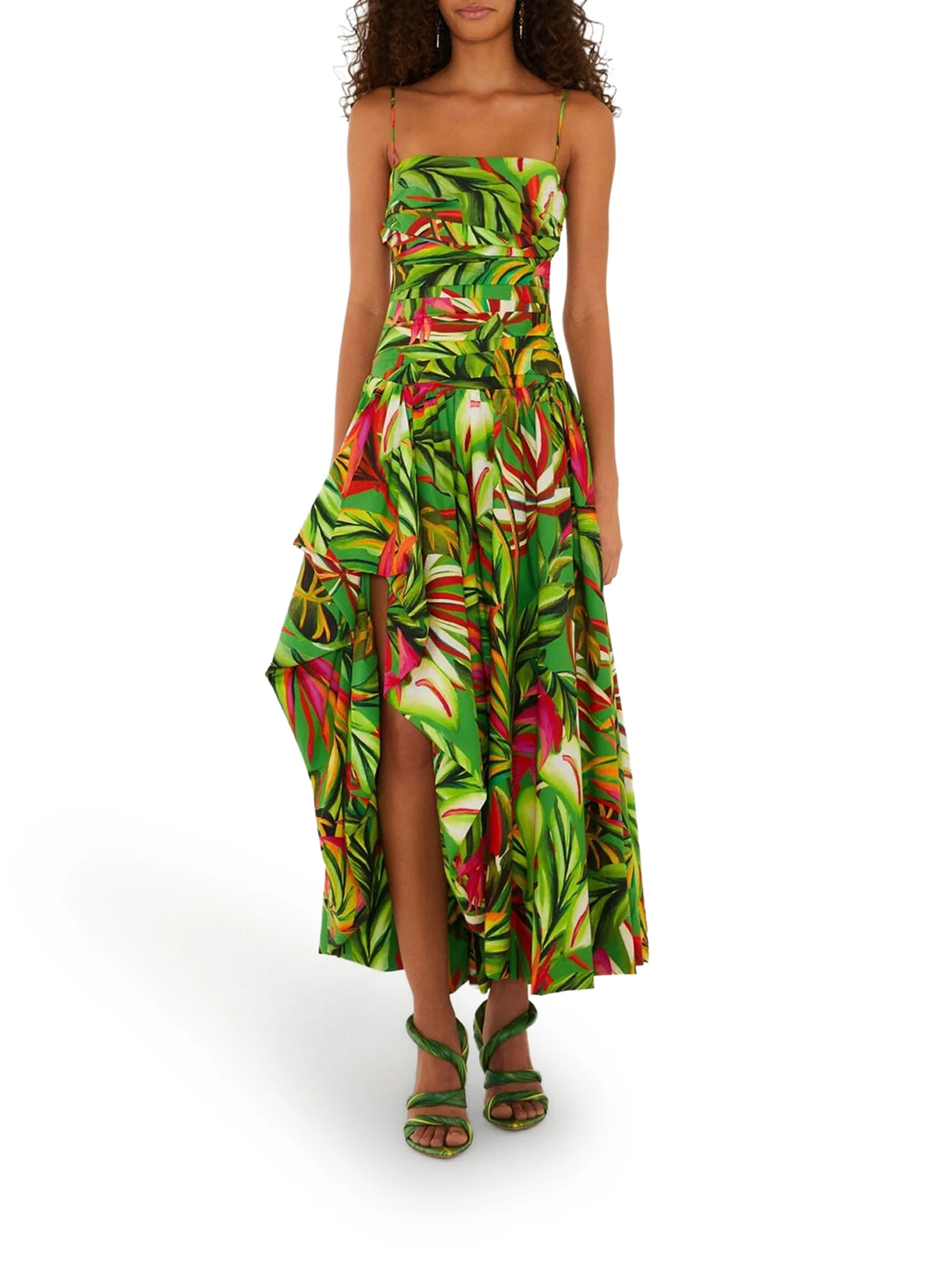 LONG TROPICAL DRESS WITH THIN STRAPS - Image 2