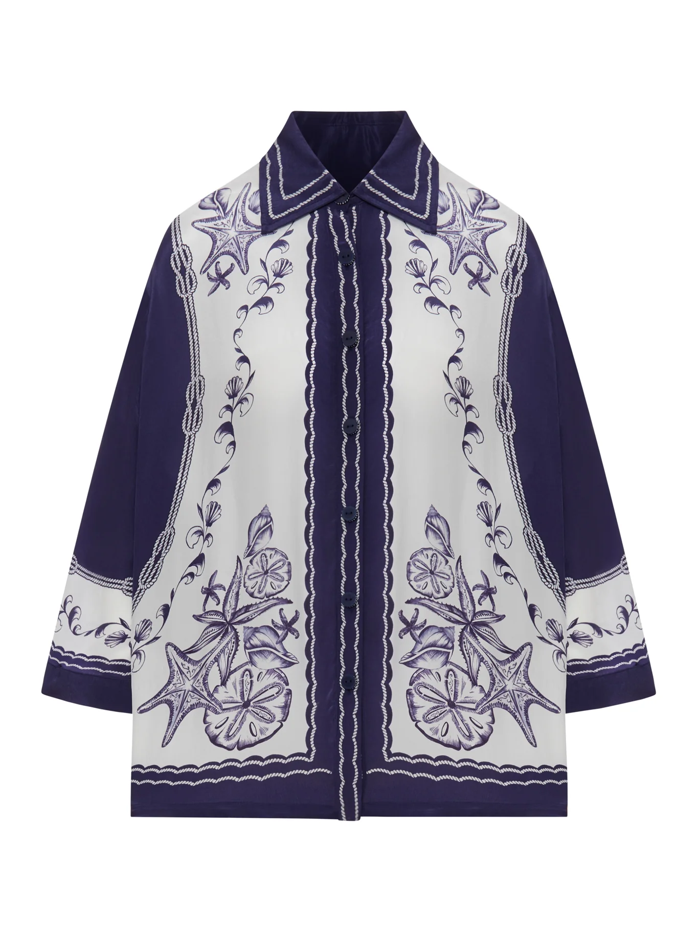 OVERSIZED SHIRT WITH NAVY BLUE PRINT