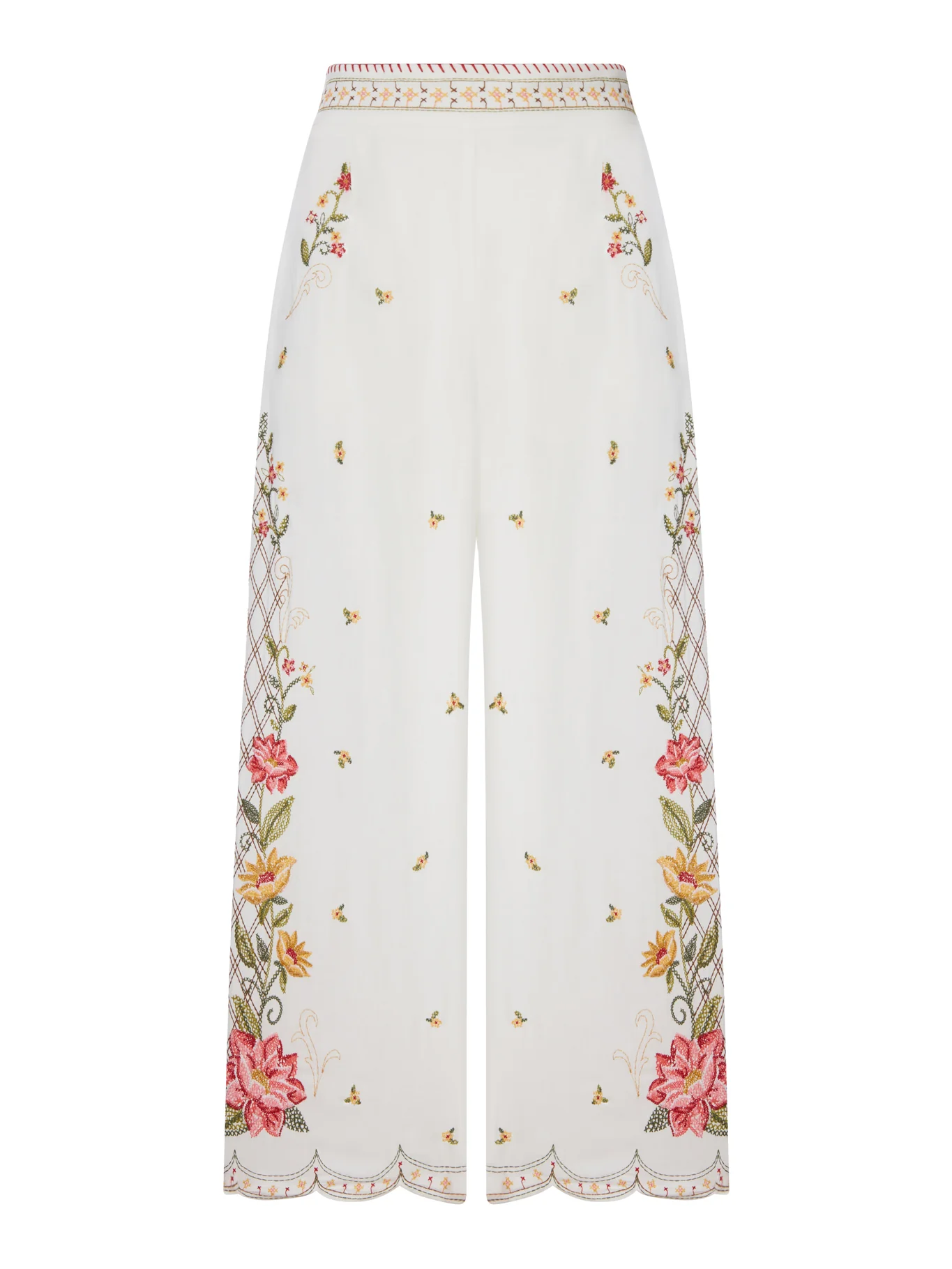 PALAZZO TROUSERS WITH FLORAL EMBROIDERY