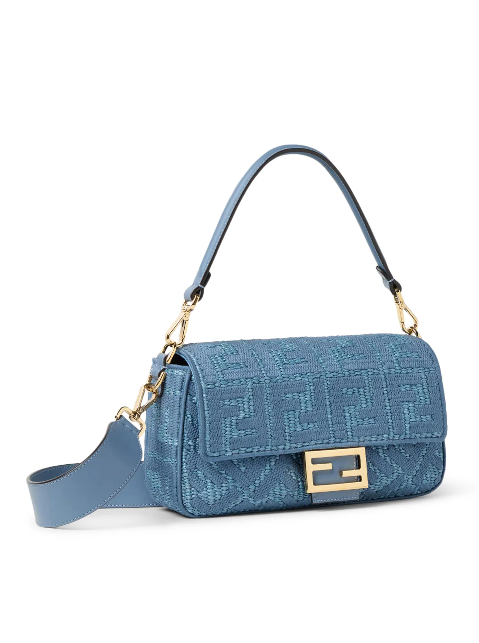 BAGUETTE BAG IN WOVEN RAFFIA WITH BLUE FF EMBROIDERY - Image 4