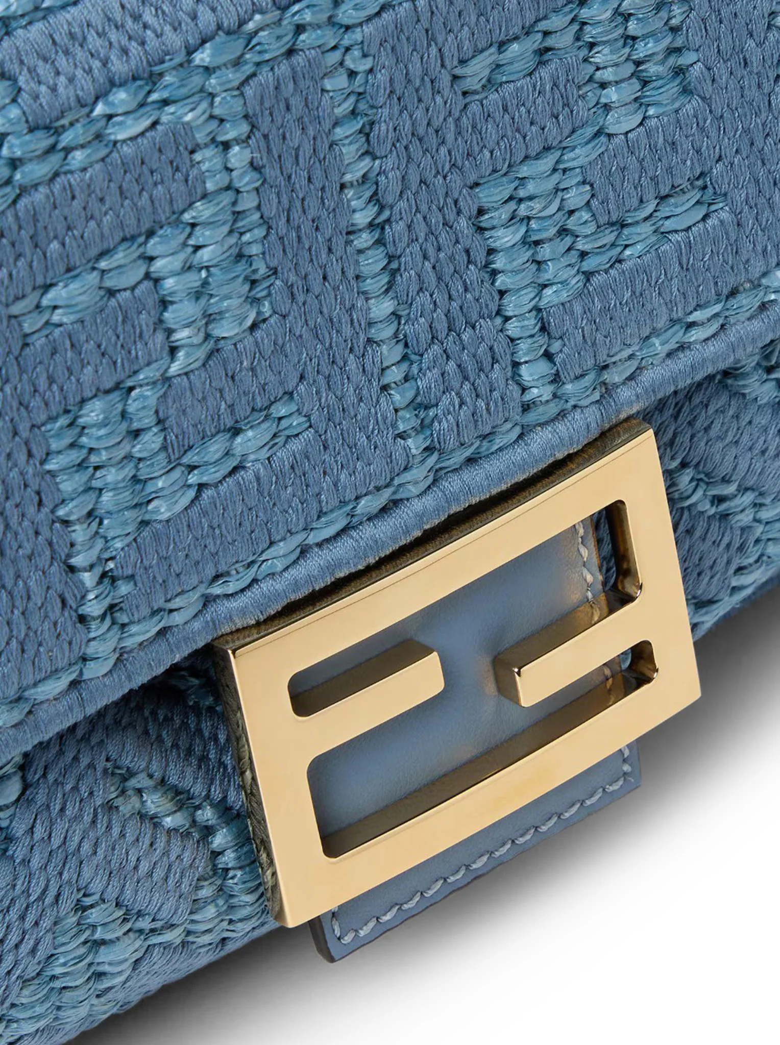 BAGUETTE BAG IN WOVEN RAFFIA WITH BLUE FF EMBROIDERY - Image 7