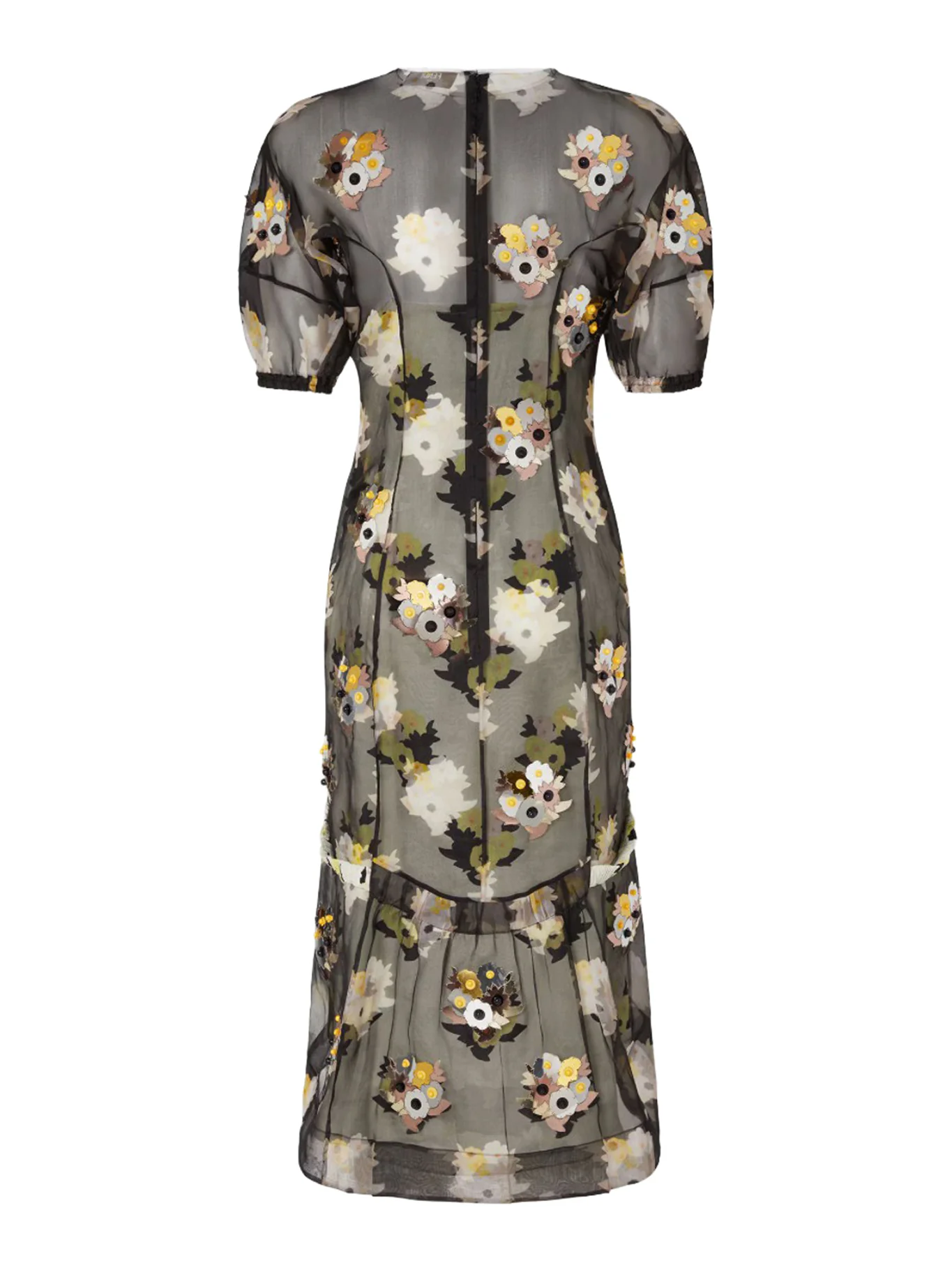 BLACK PRINTED ORGANZA DRESS WITH APPLIQUES - Image 3