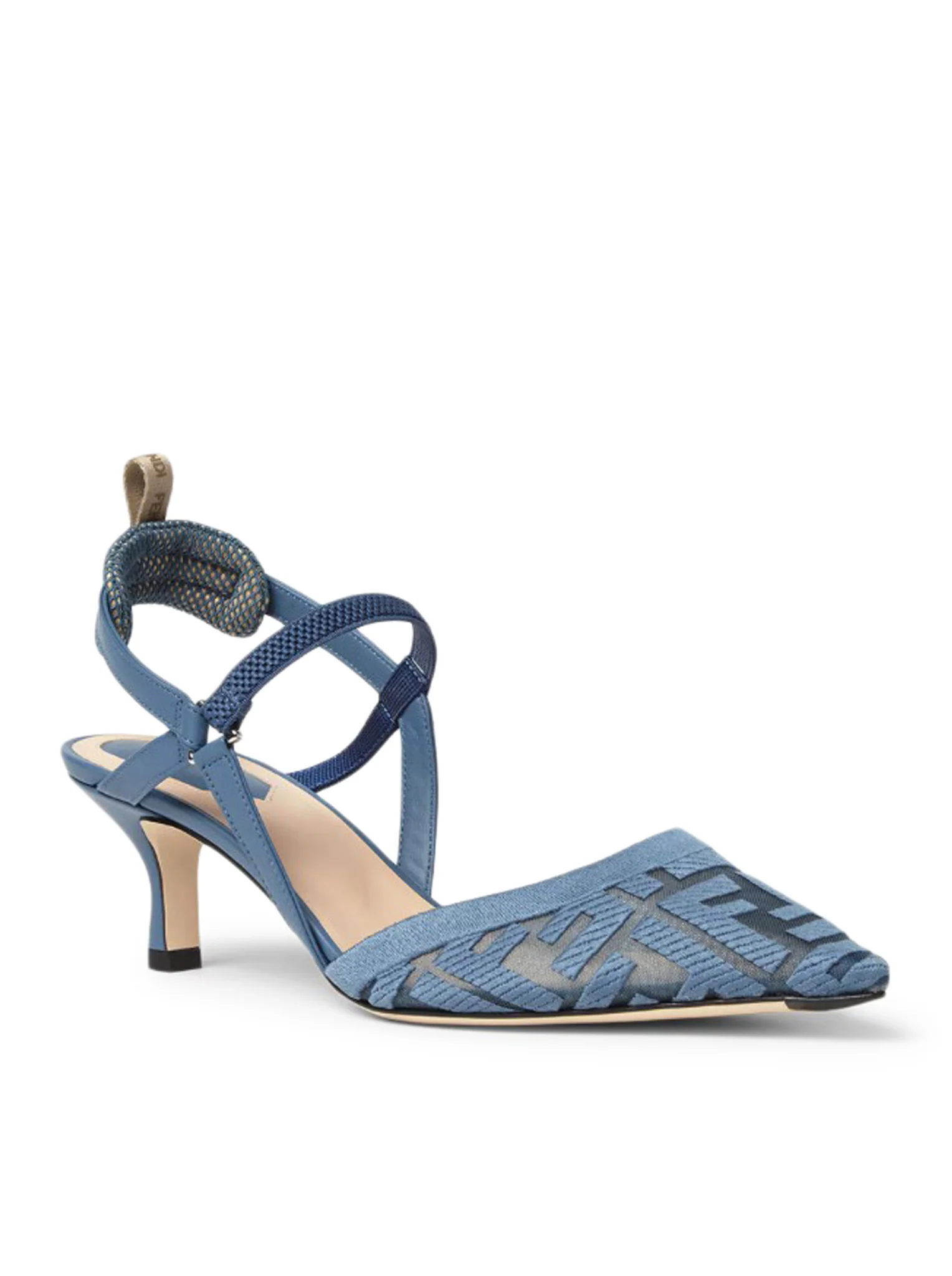 COLIBRÌ LITE SLINGBACK WITH MEDIUM HEEL IN MESH WITH FF EMBROIDERY IN BLUE - Image 3