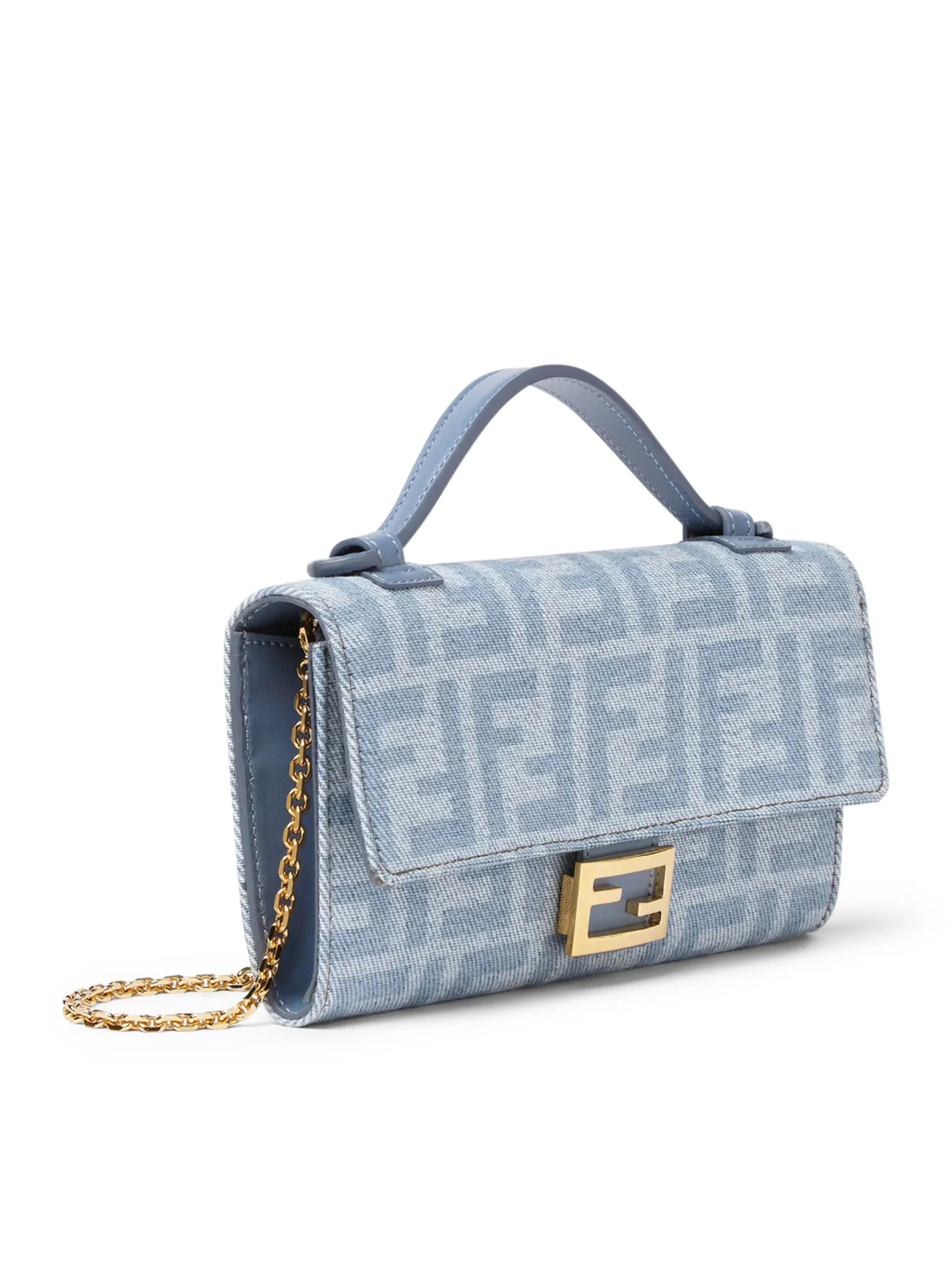 CONTINENTAL WITH CHAIN BAGUETTE DENIM WALLET FF LIGHT BLUE - Image 2