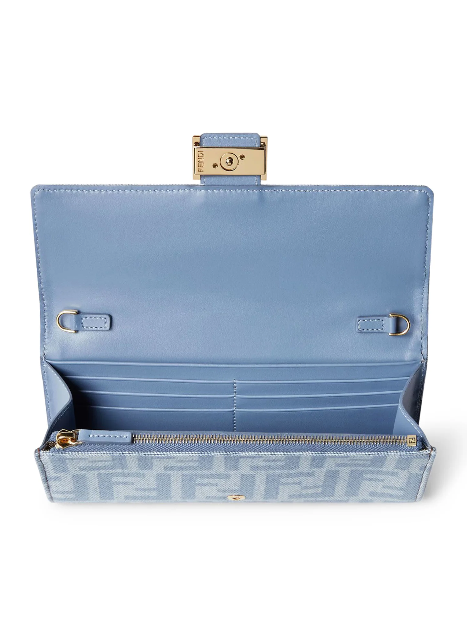 CONTINENTAL WITH CHAIN BAGUETTE DENIM WALLET FF LIGHT BLUE - Image 4