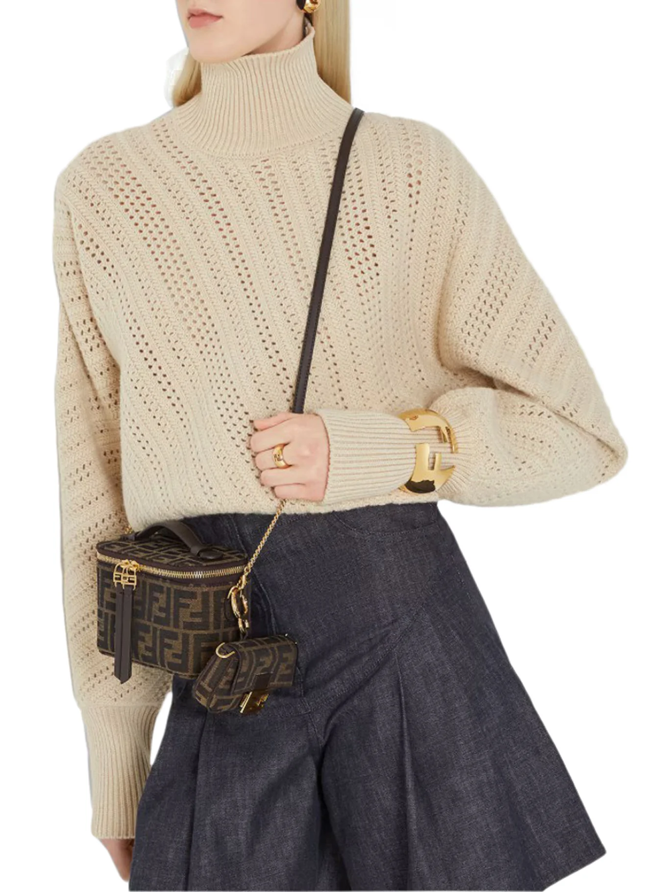 FENDI VANITY MINI BAG IN FF JACQUARD FABRIC, TOBACCO BROWN - Image 3