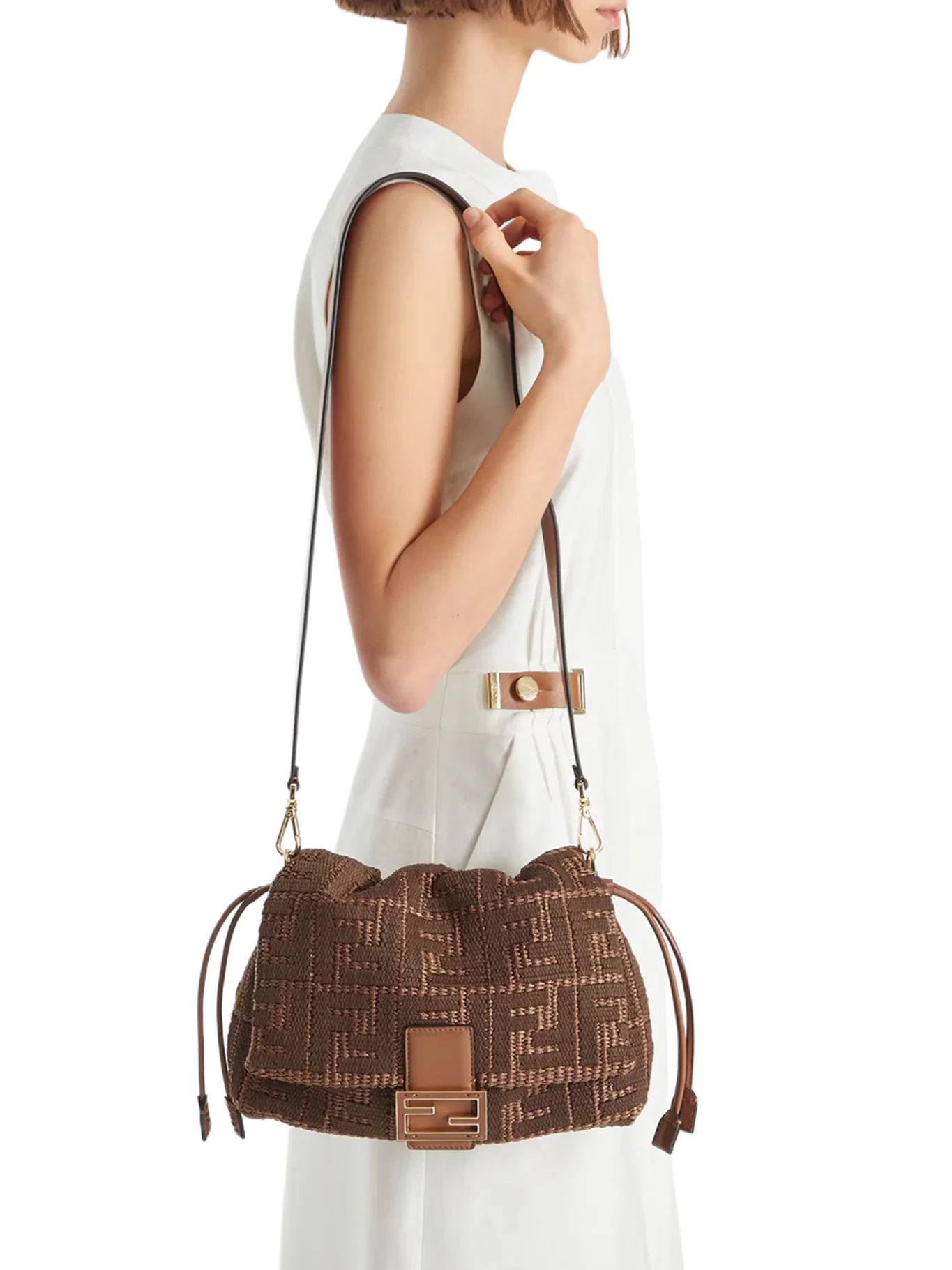 MAMMA BAGUETTE MEDIUM WOVEN RAFFIA BAG WITH FF SELLIER EMBROIDERY - Image 2