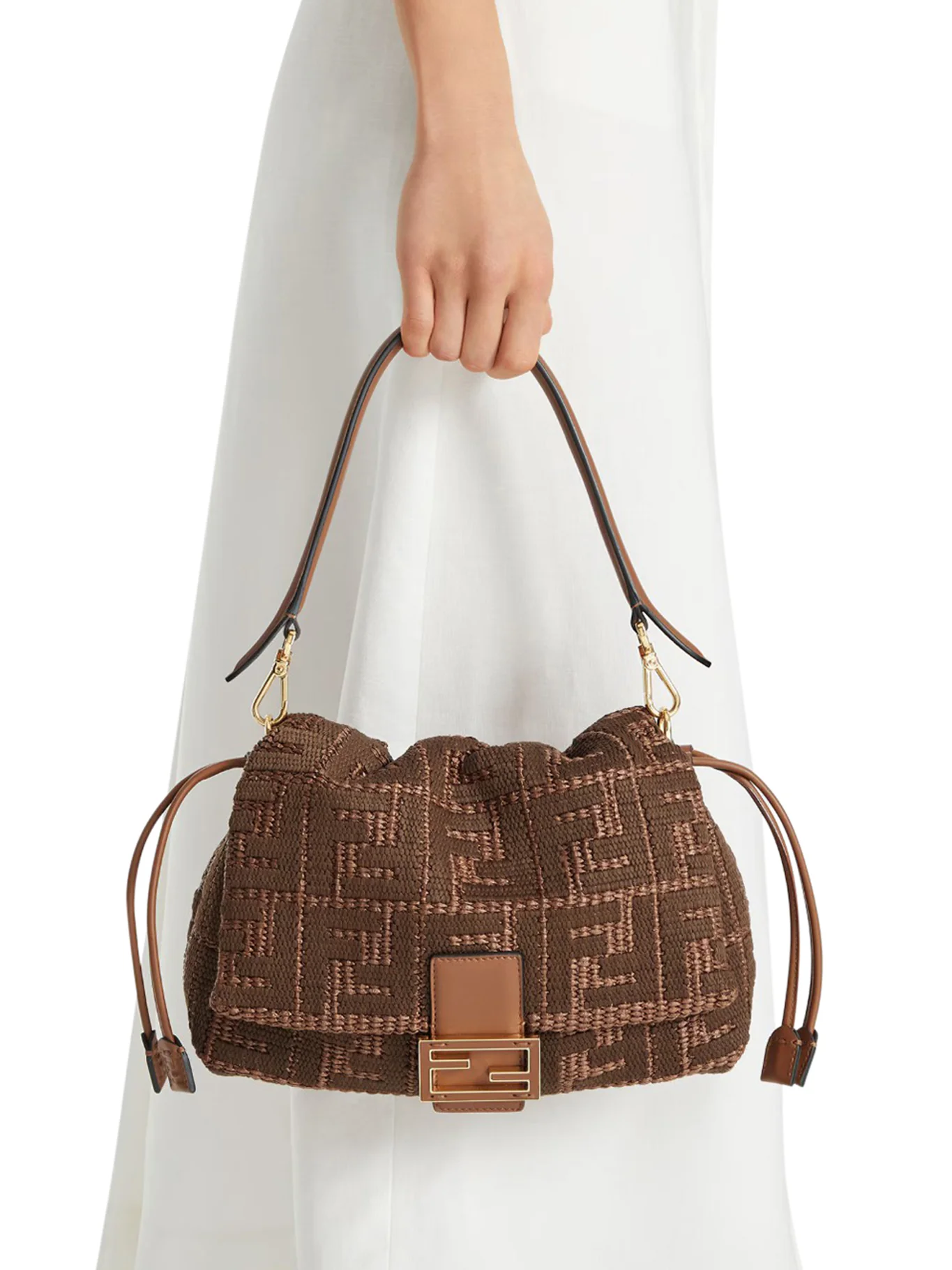 MAMMA BAGUETTE MEDIUM WOVEN RAFFIA BAG WITH FF SELLIER EMBROIDERY - Image 3