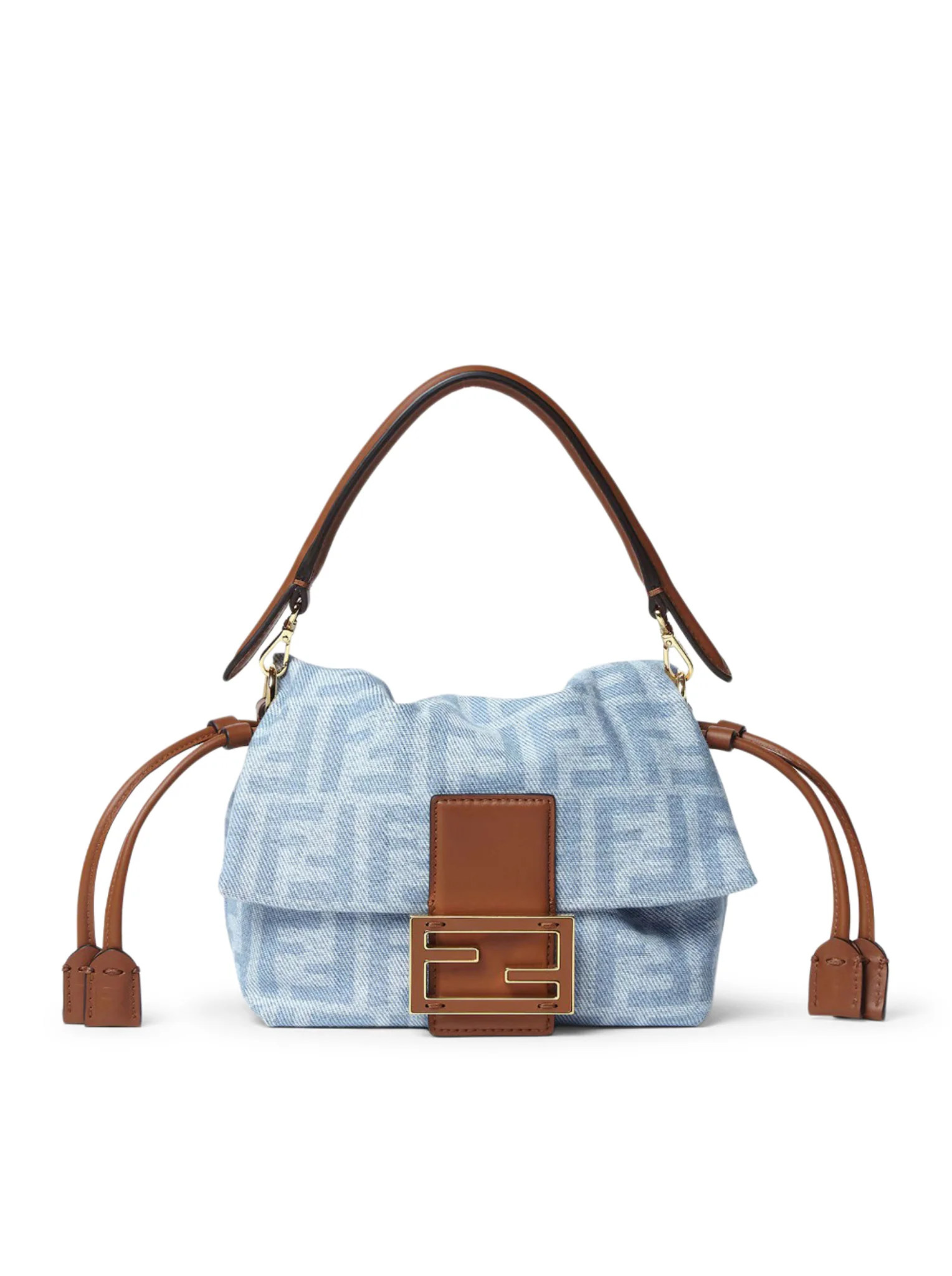 SMALL BAGUETTE MOM BAG IN DENIM FF LIGHT BLUE