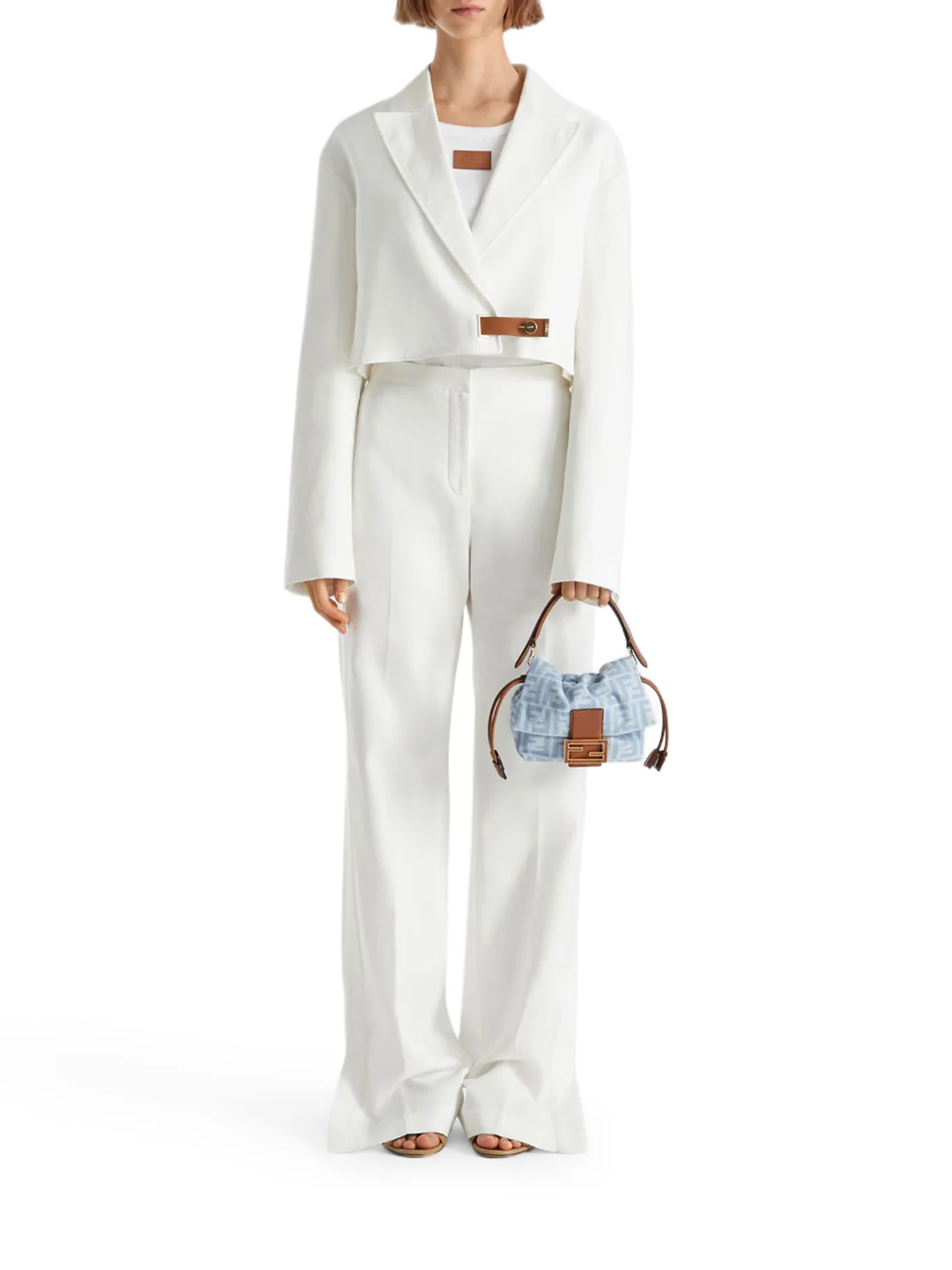 SMALL BAGUETTE MOM BAG IN DENIM FF LIGHT BLUE - Image 2
