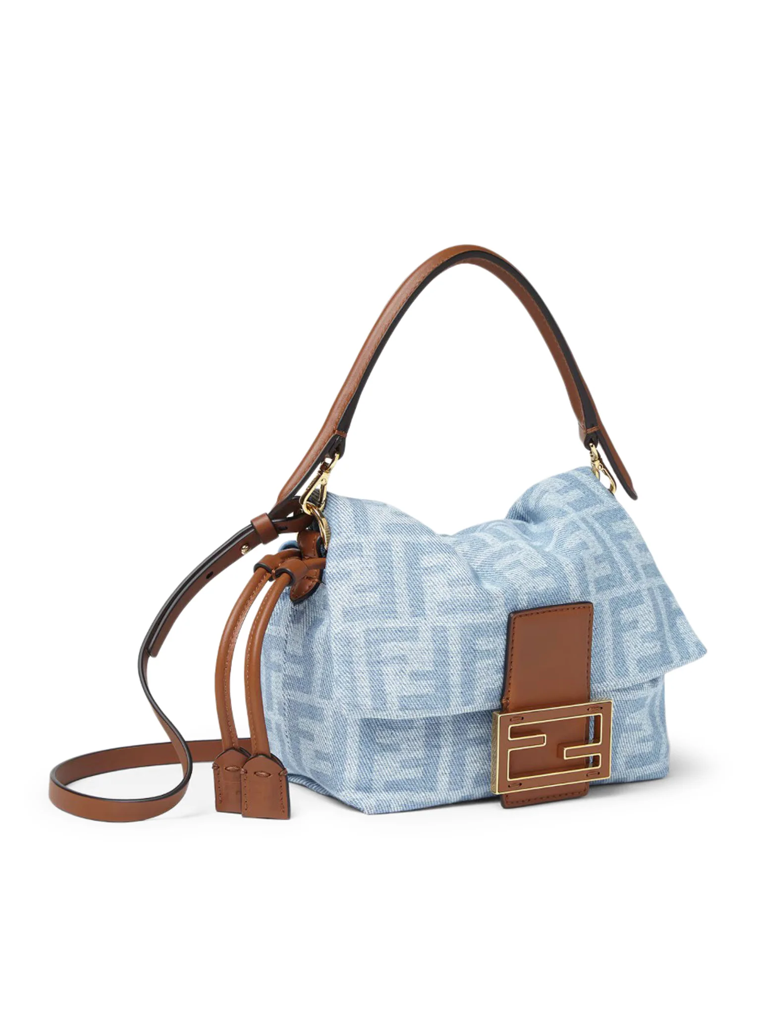 SMALL BAGUETTE MOM BAG IN DENIM FF LIGHT BLUE - Image 4