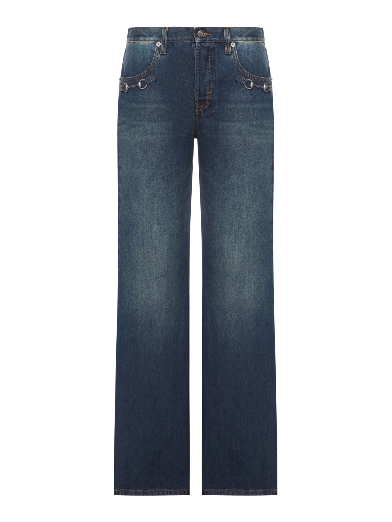 COTTON DENIM TROUSERS WITH CLAMP