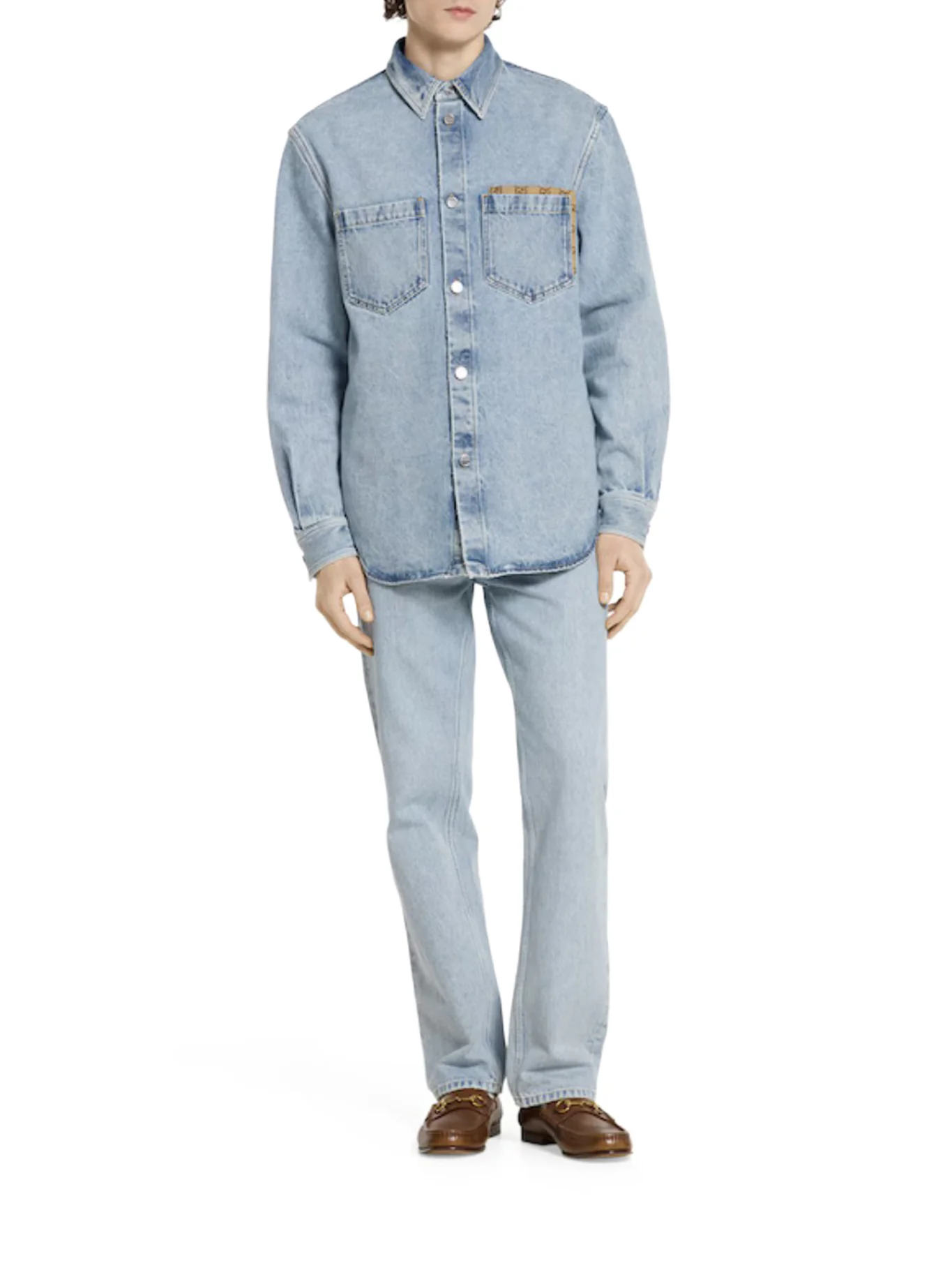 DÉLAVÉ DENIM SHIRT WITH GG INSERT - Image 2