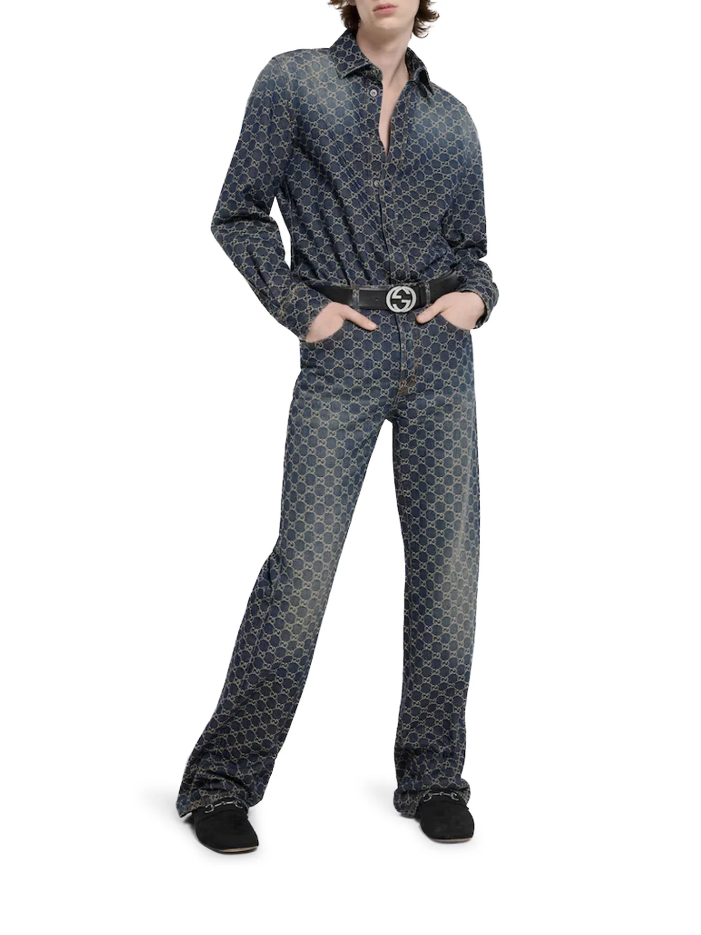 GG JACQUARD COTTON DENIM TROUSERS - Image 2