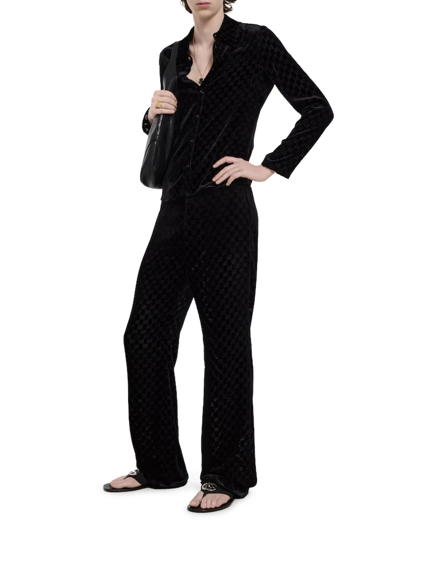 GG STRETCH DÉVORÉ VELVET TROUSERS - Image 2
