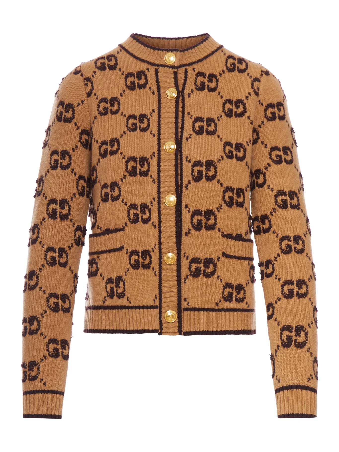 BOUCLE` WOOL CARDIGAN WITH ALLOVER GG LOGO